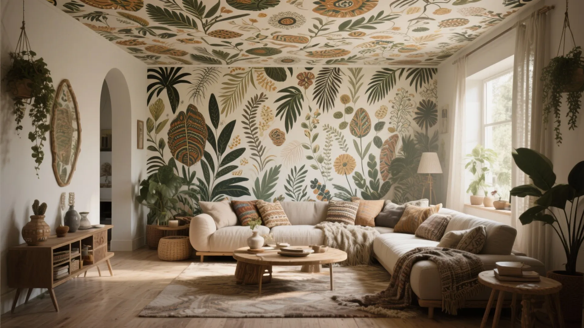7. Ceiling Murals or Wallpaper