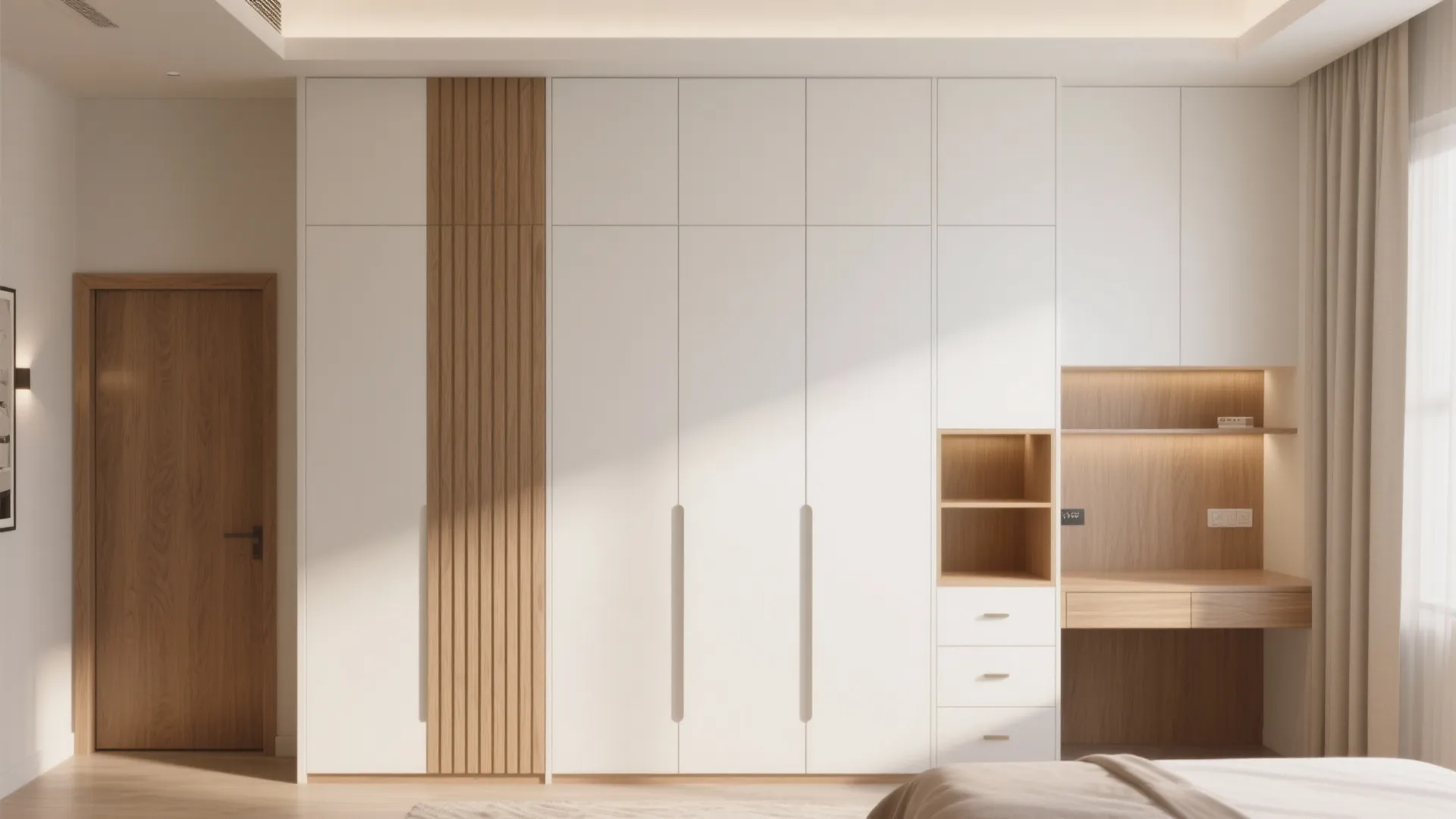 Ceiling-High Built-ins With Warm Wood