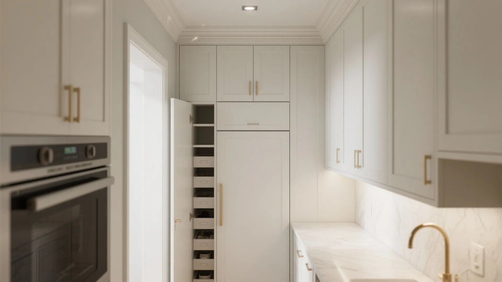 2) Minimalist Storage That Reaches the Ceiling