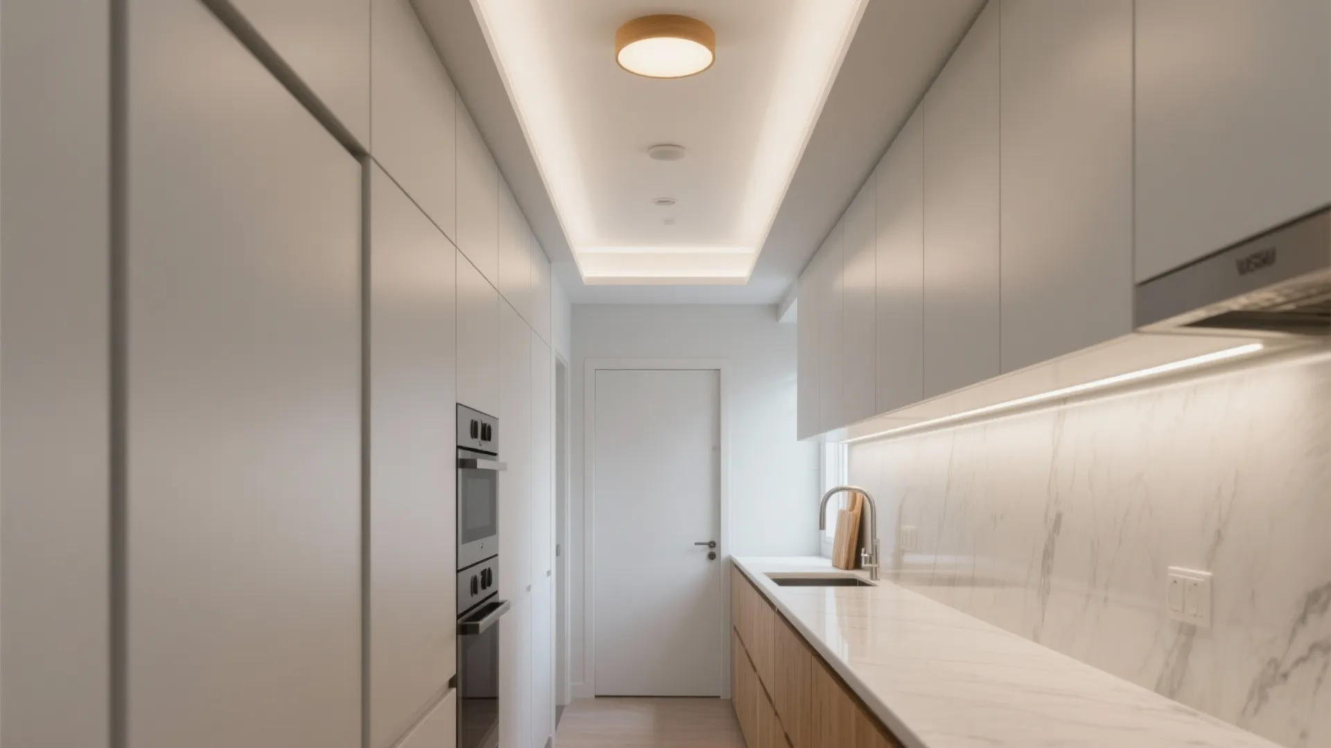 Vertical stretch: full-height cabinets and layered lighting
