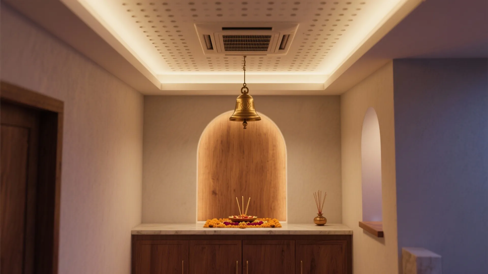 Ceiling detail and fragrance strategy for sensory calm