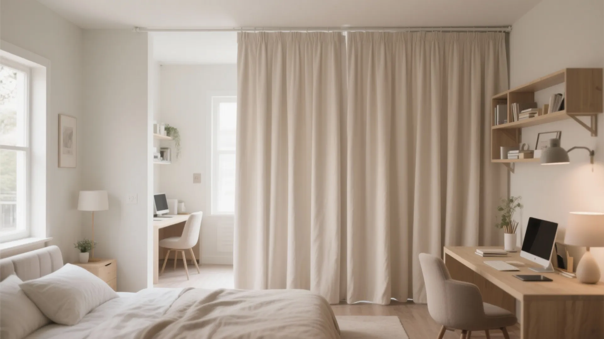 Ceiling-mounted curtain divider