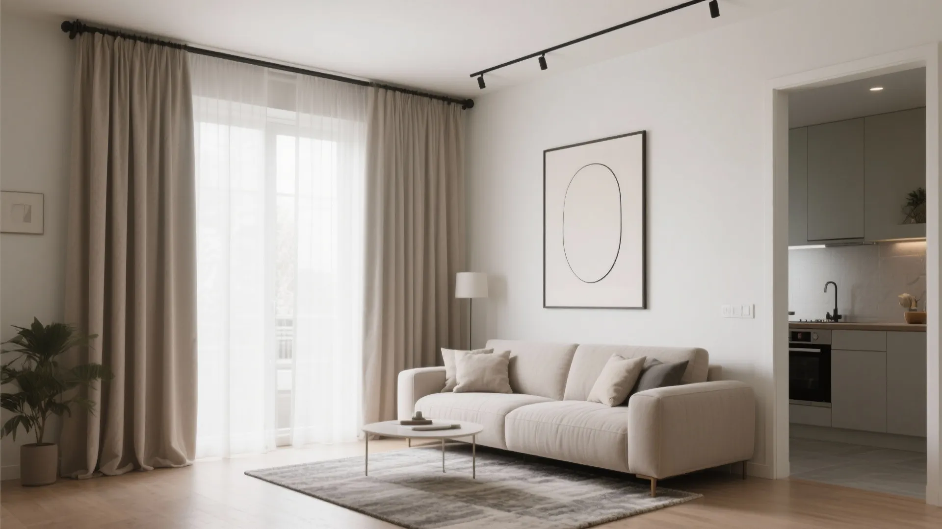 Curtains to the ceiling and big, simple art