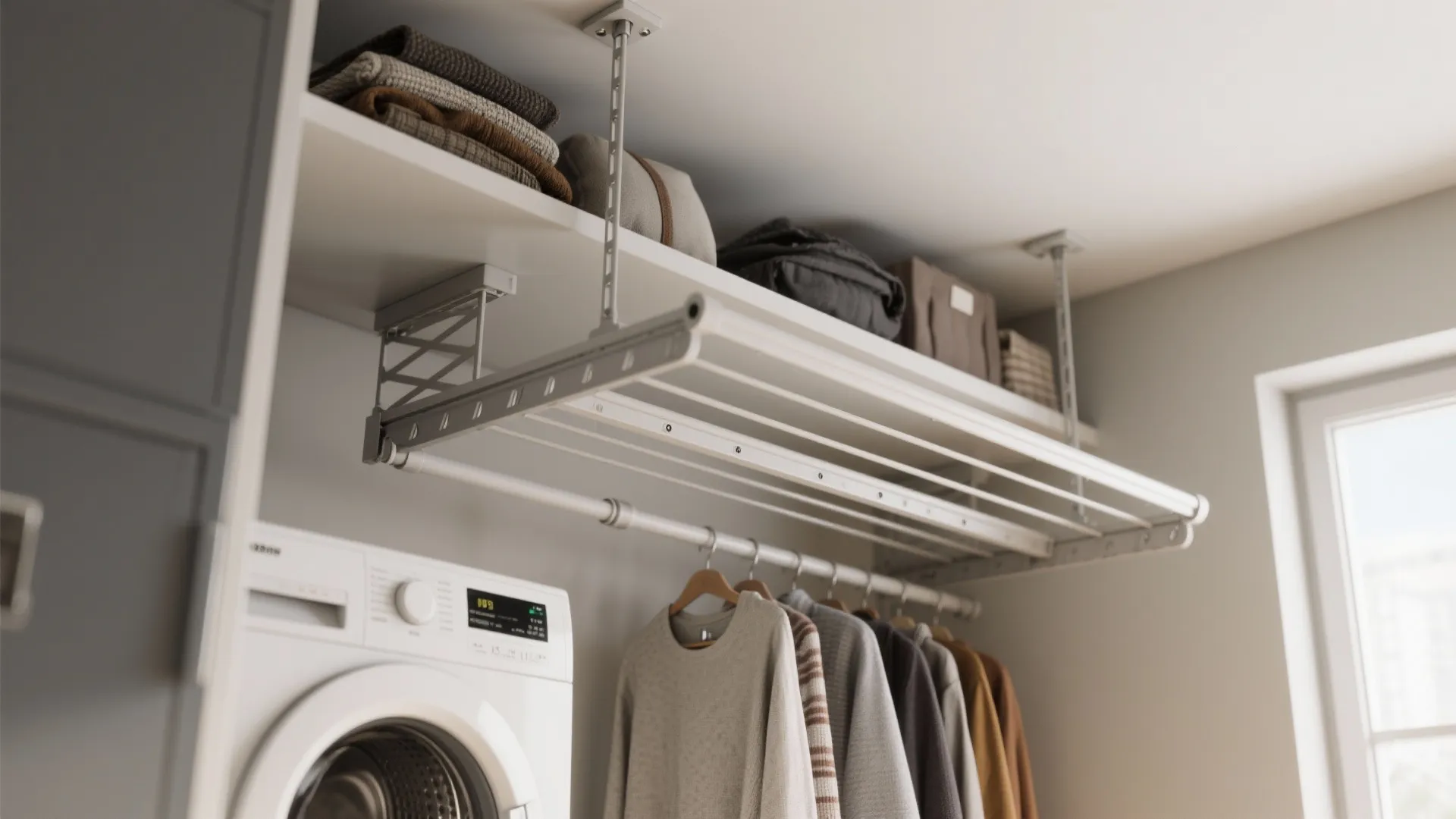 4. Ceiling-Mounted Drying + Top Shelf Combo