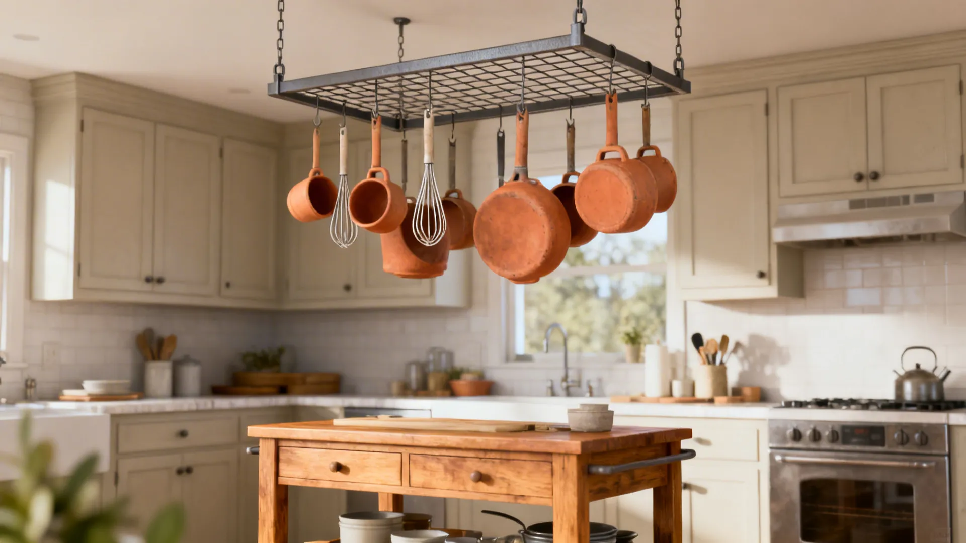 Ceiling-Mounted Grid over an Island Cart