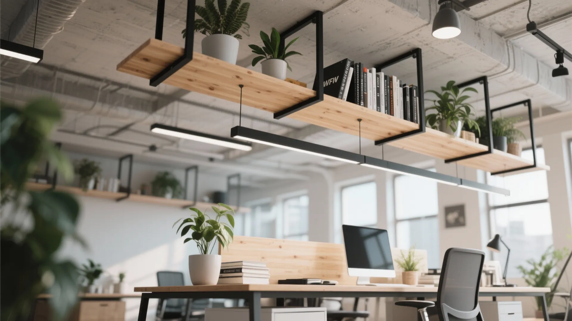 2. Ceiling-Mounted Hanging Shelves