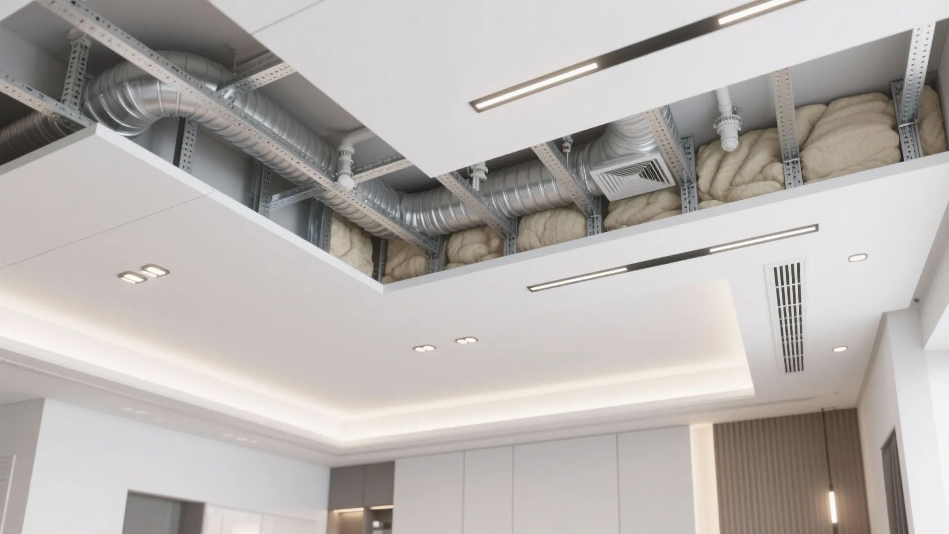 Layered Gypsum Ceiling with Integrated HVAC