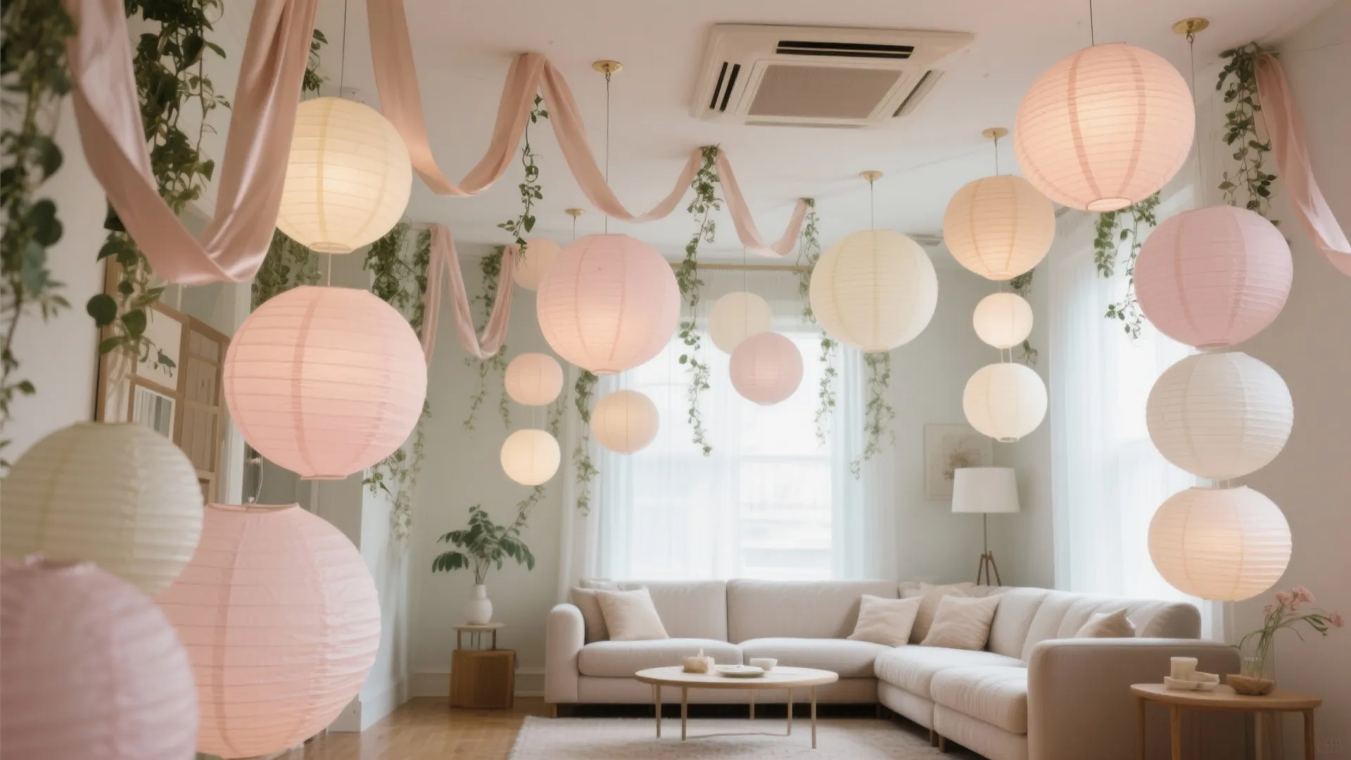 Ceiling Magic: Paper Lanterns, Streamers, and Hanging Florals