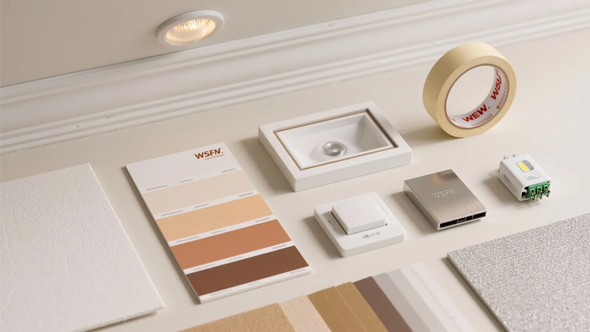 5) Color-dipped ceiling edges and hidden spines