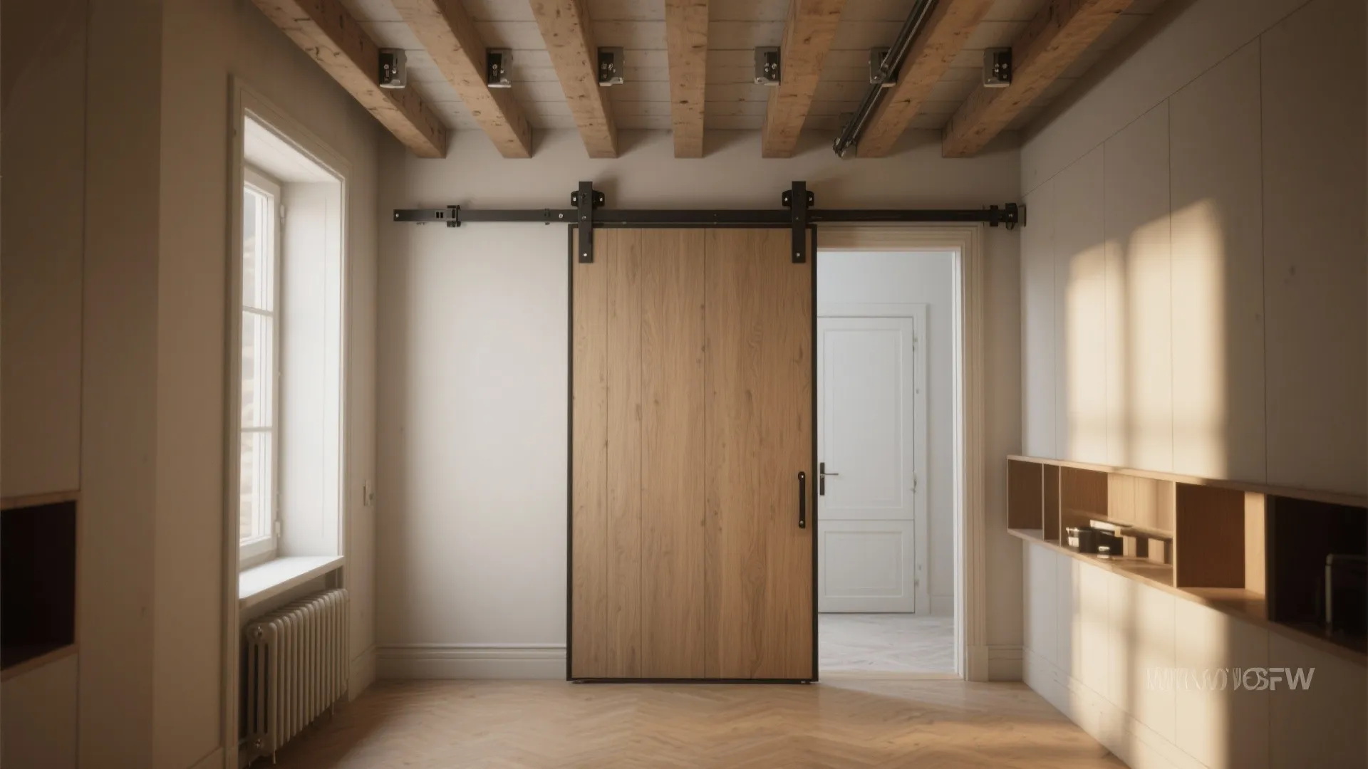 3. Ceiling-mounted track for tight walls