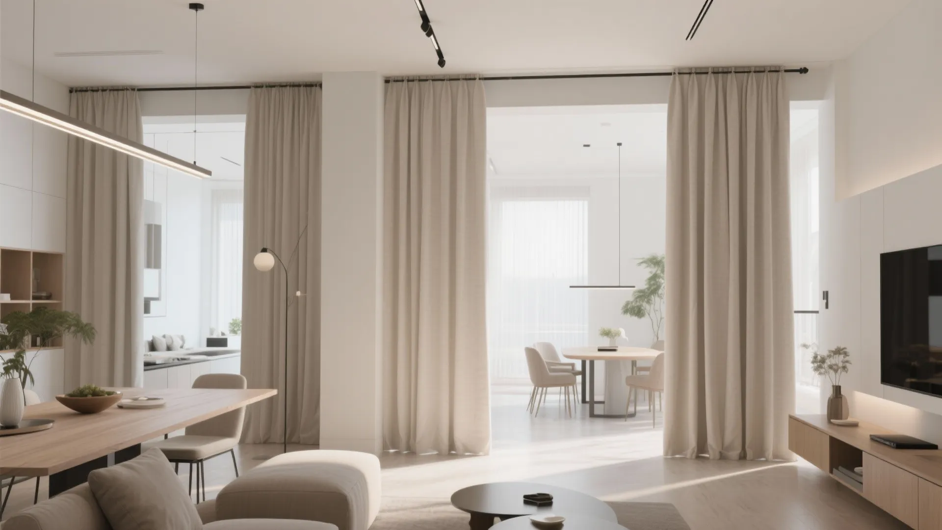 4. Ceiling-Mounted Curtain Tracks