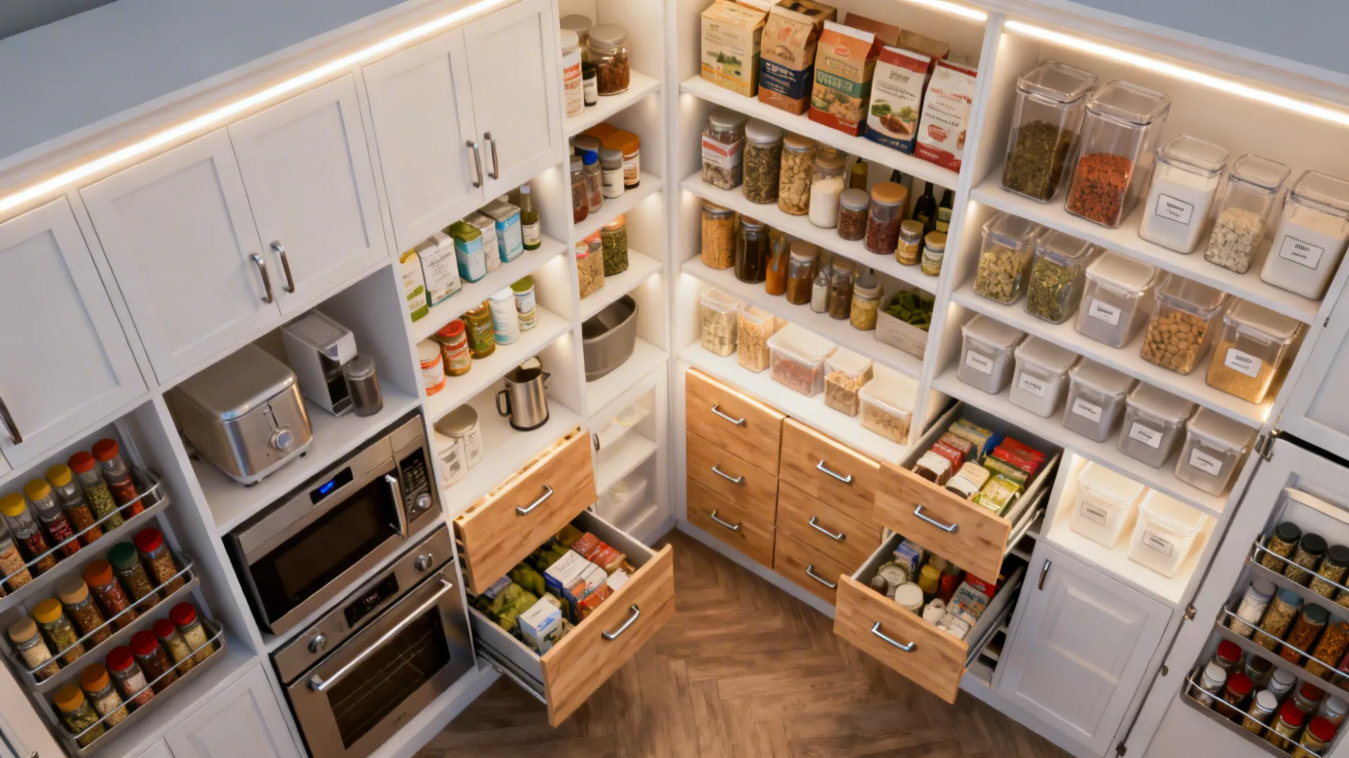 Floor-to-Ceiling Pantry Walls with Zones