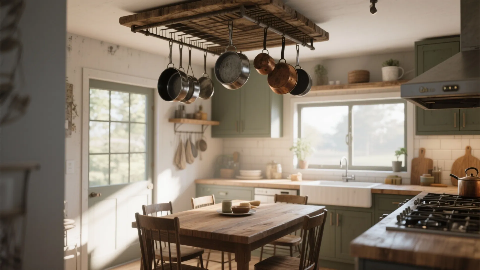 10. Ceiling-Mounted Pot Rack