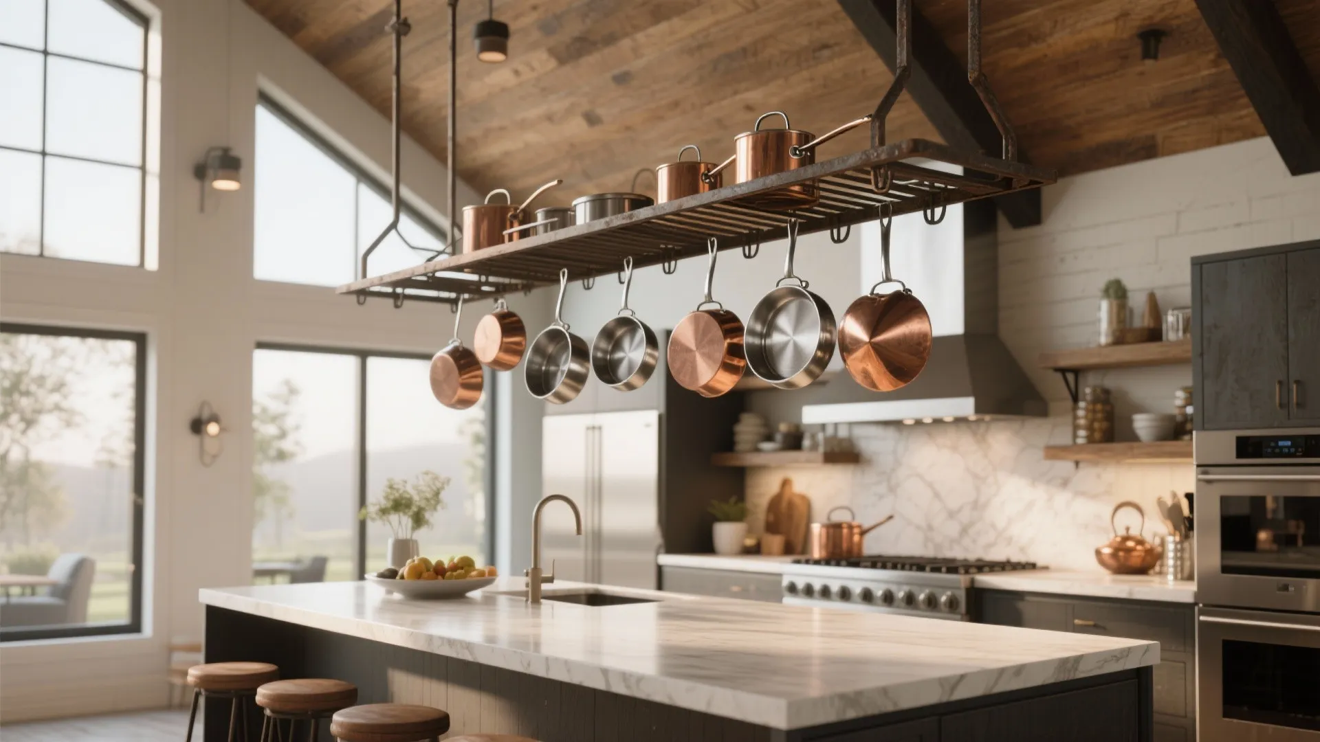 4. Ceiling-Mounted Pot Racks