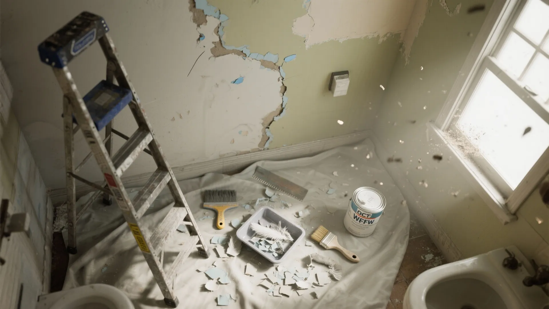 2. Strip and prep the ceiling — don’t just paint over flakes