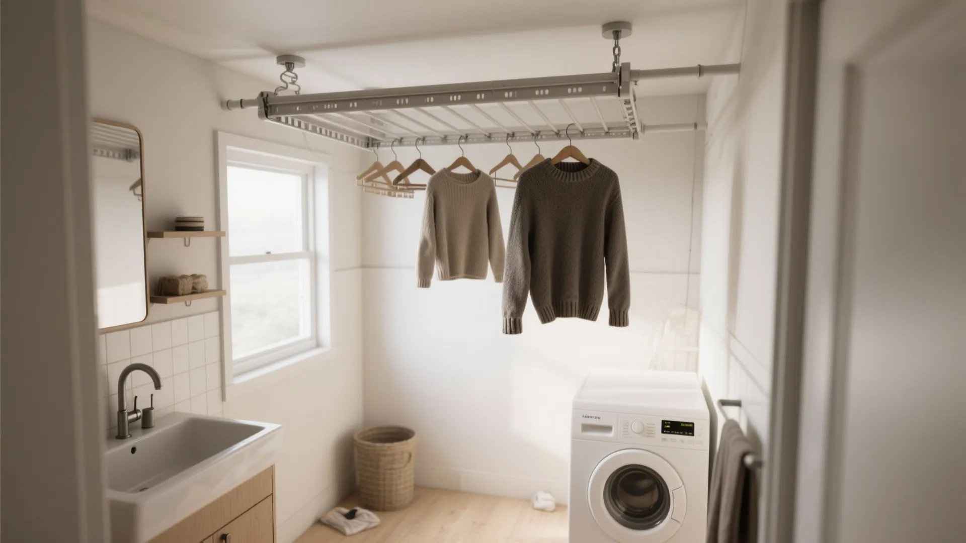 4. Ceiling drying racks and retractable rods