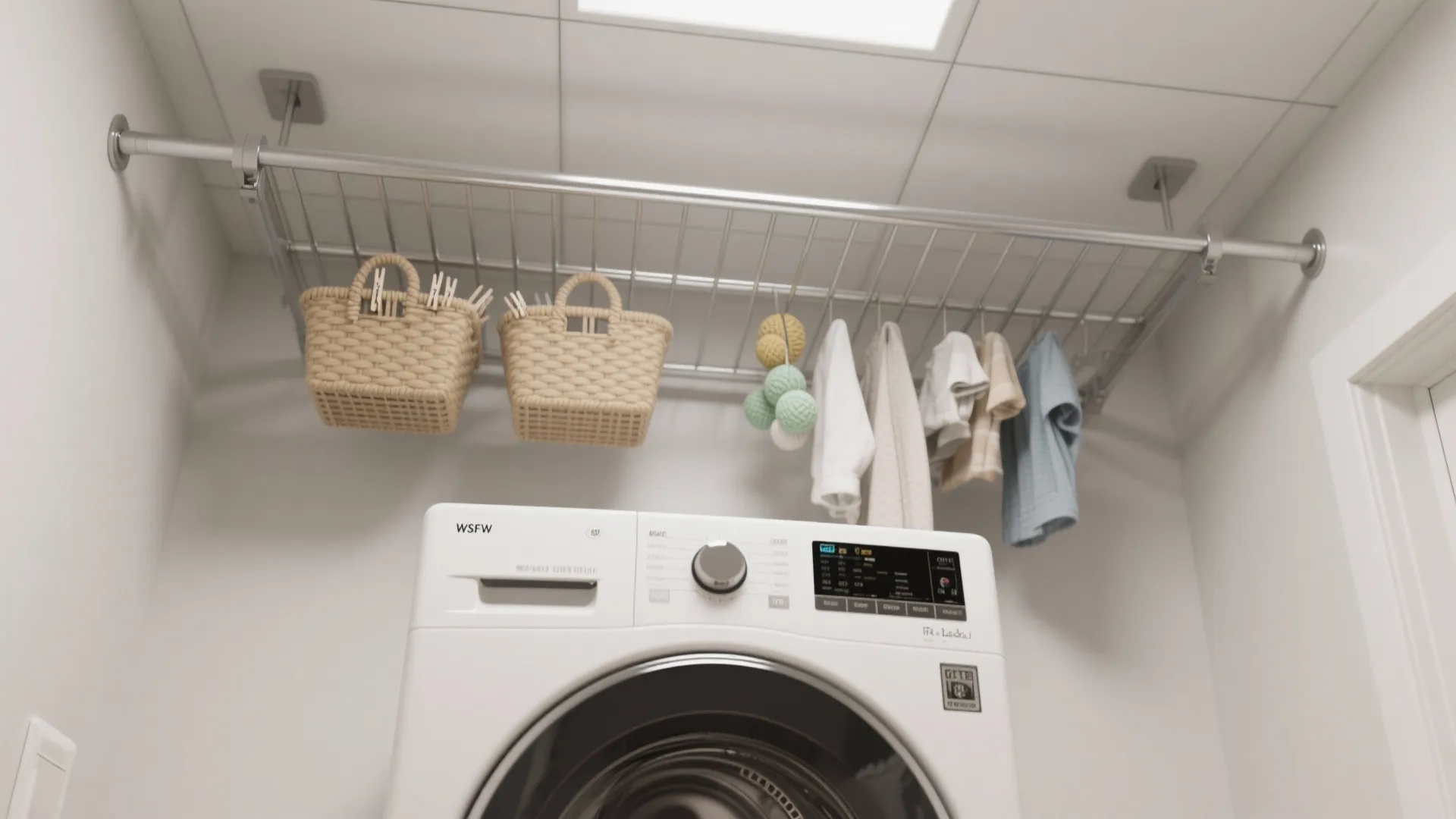Ceiling-suspended rack with slim upper shelves