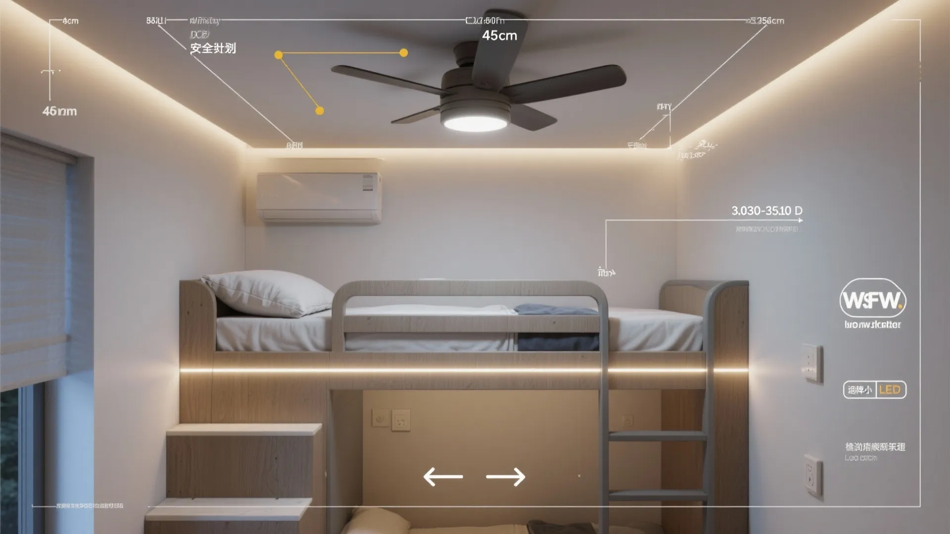 Ceiling-conscious safety and lighting plan