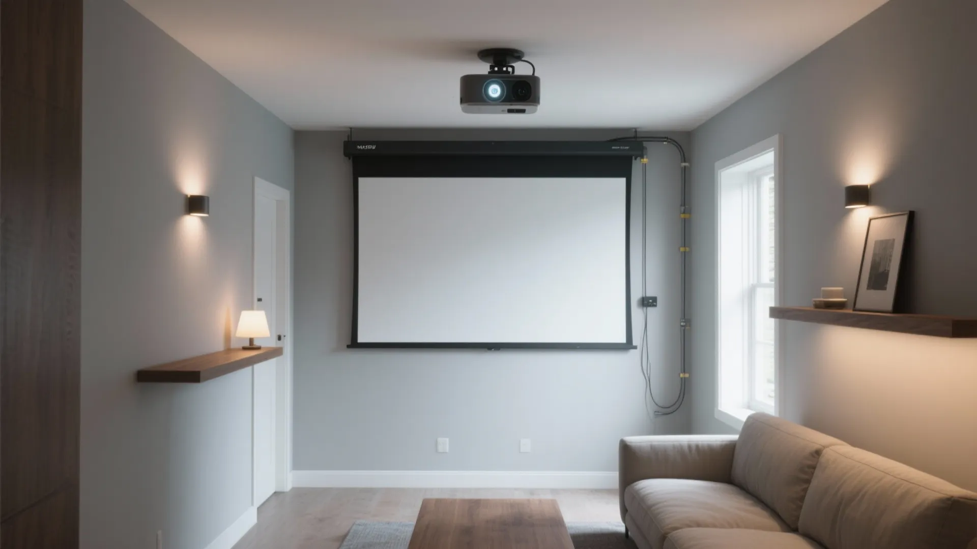 Ceiling-Mounted Short-Throw + Drop-Down Screen