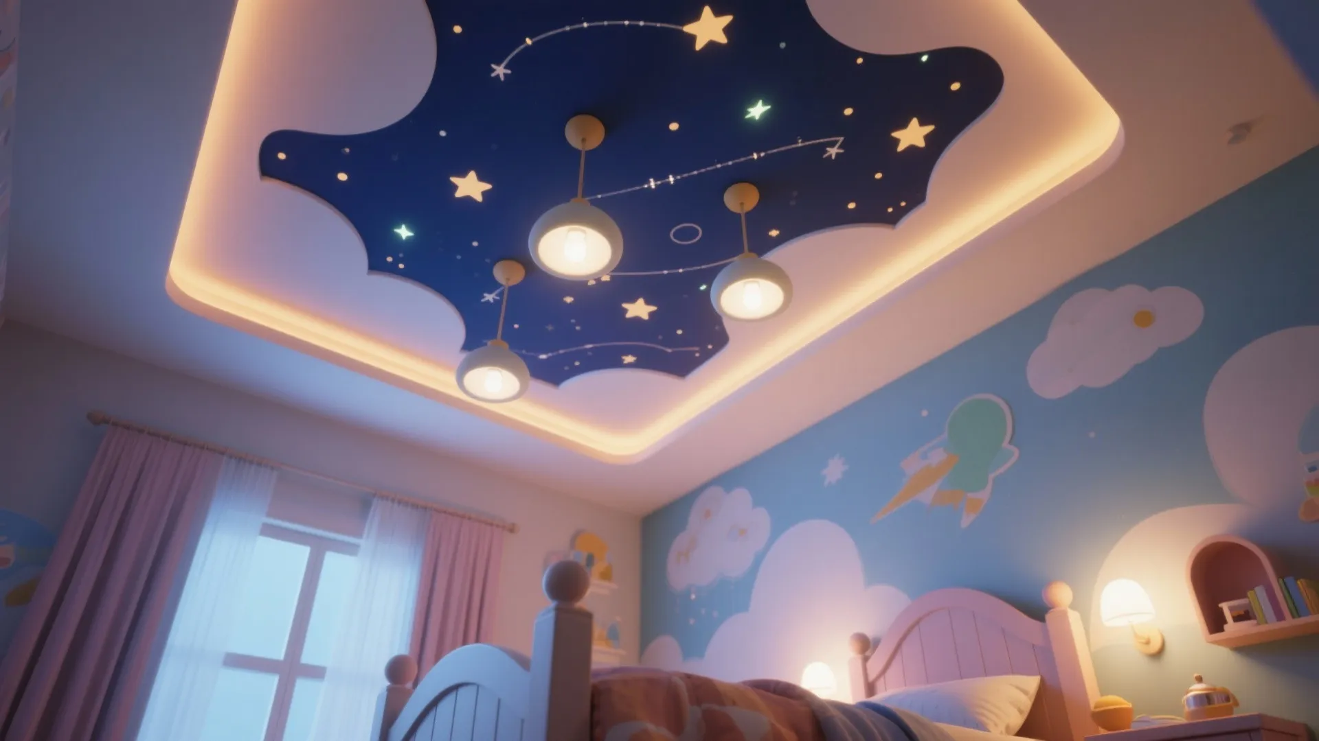 5. Ceiling art and whimsical lighting