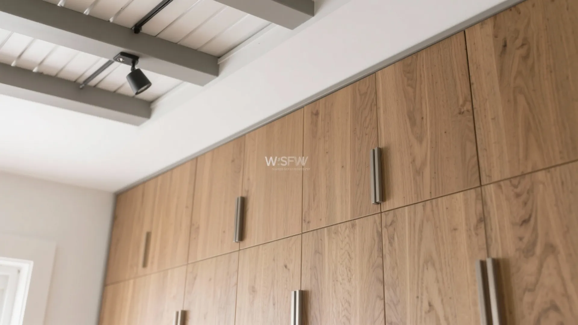 Ceiling-Height Storage With Warm Texture