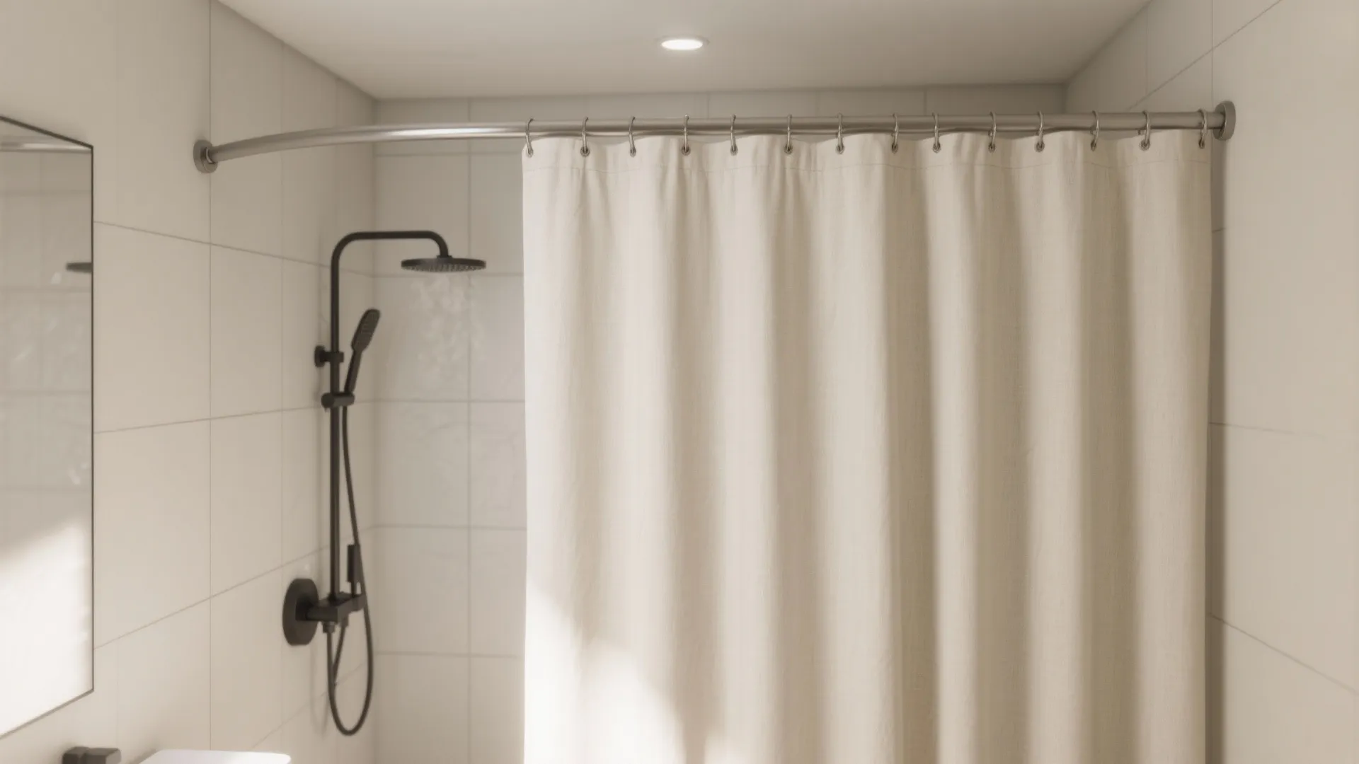 Ceiling-Track Shower Curtain with Weighted Hem