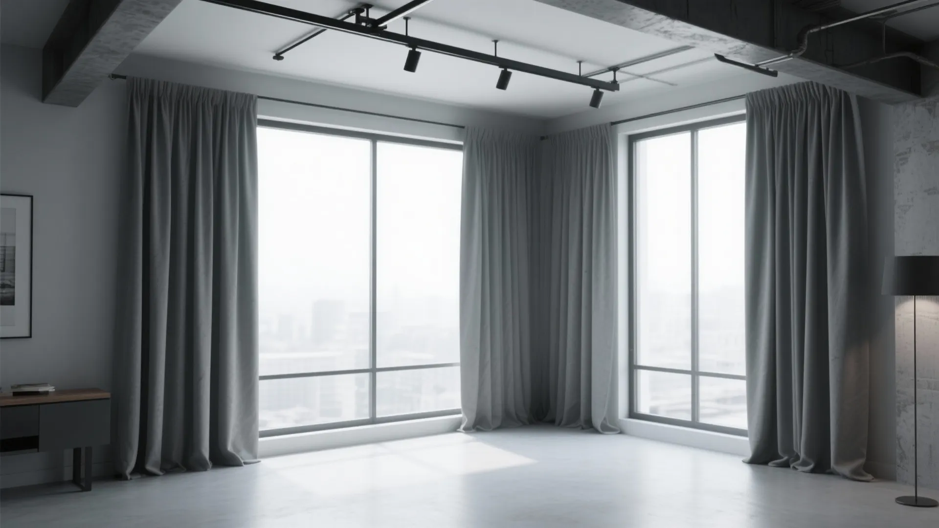 4. Ceiling-Mounted Track Curtains