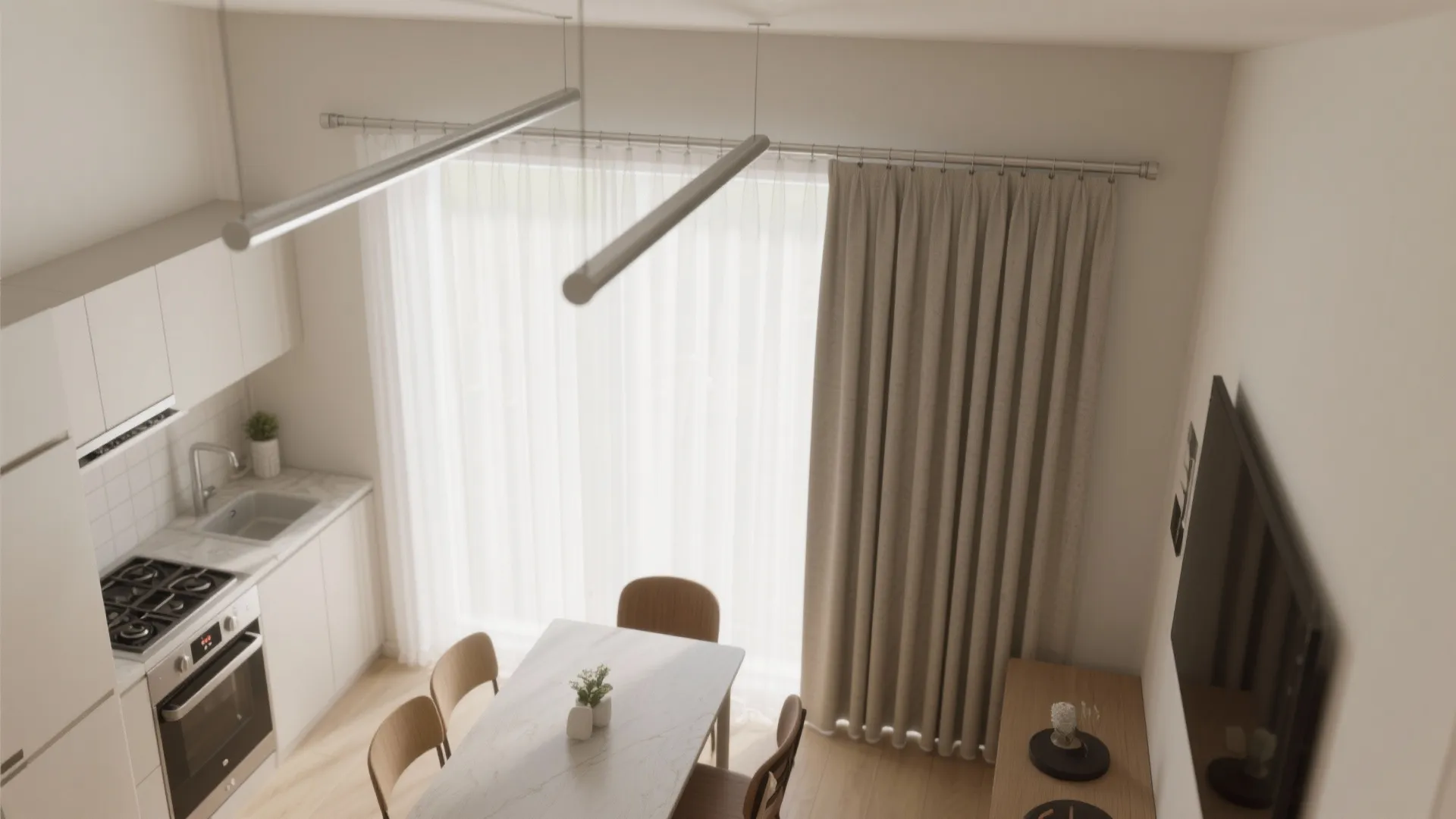 Ceiling-Track Curtain (Sheer, Linen, or Mesh)