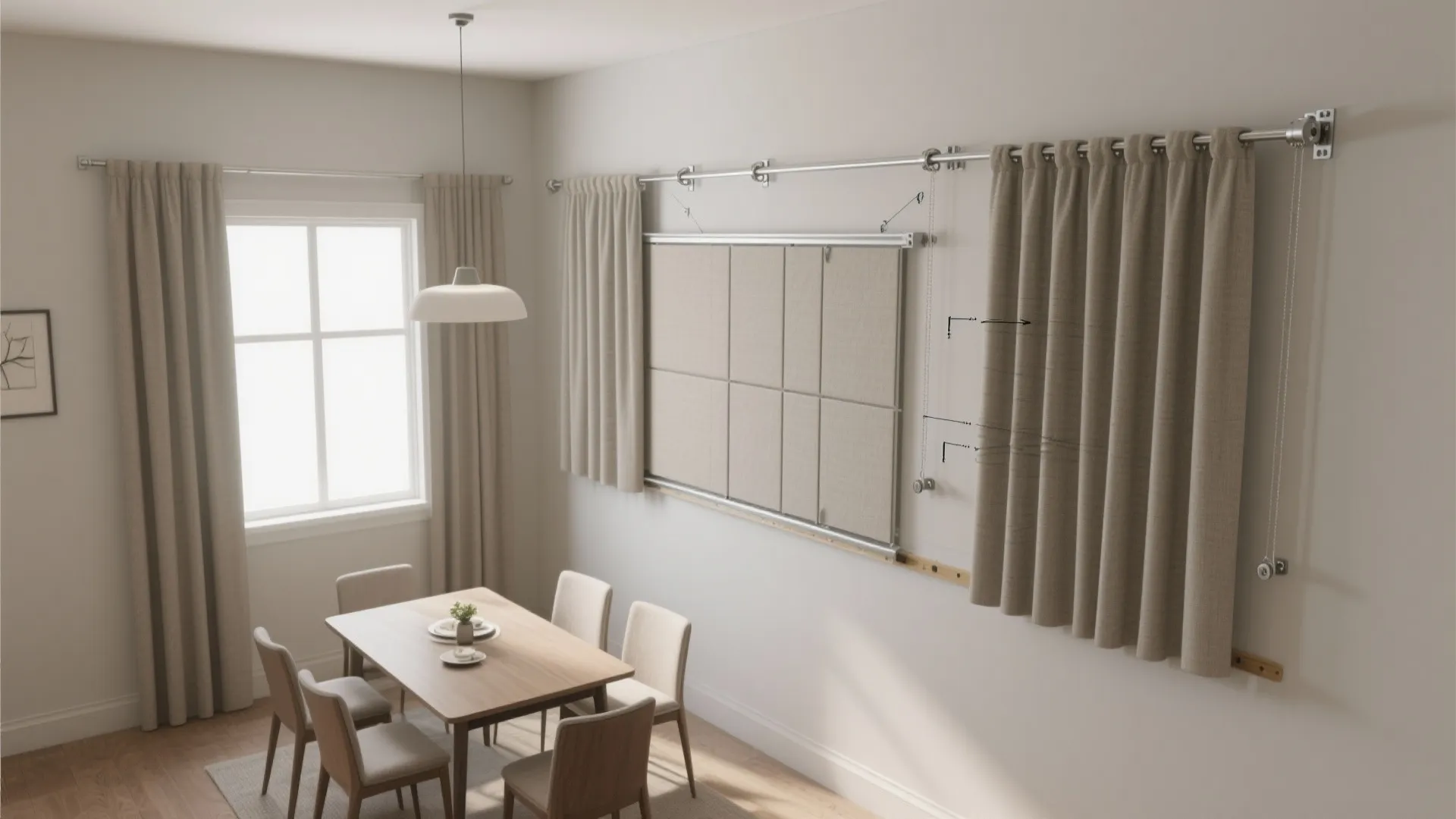 Ceiling-mounted tracks for a taller, cleaner frame