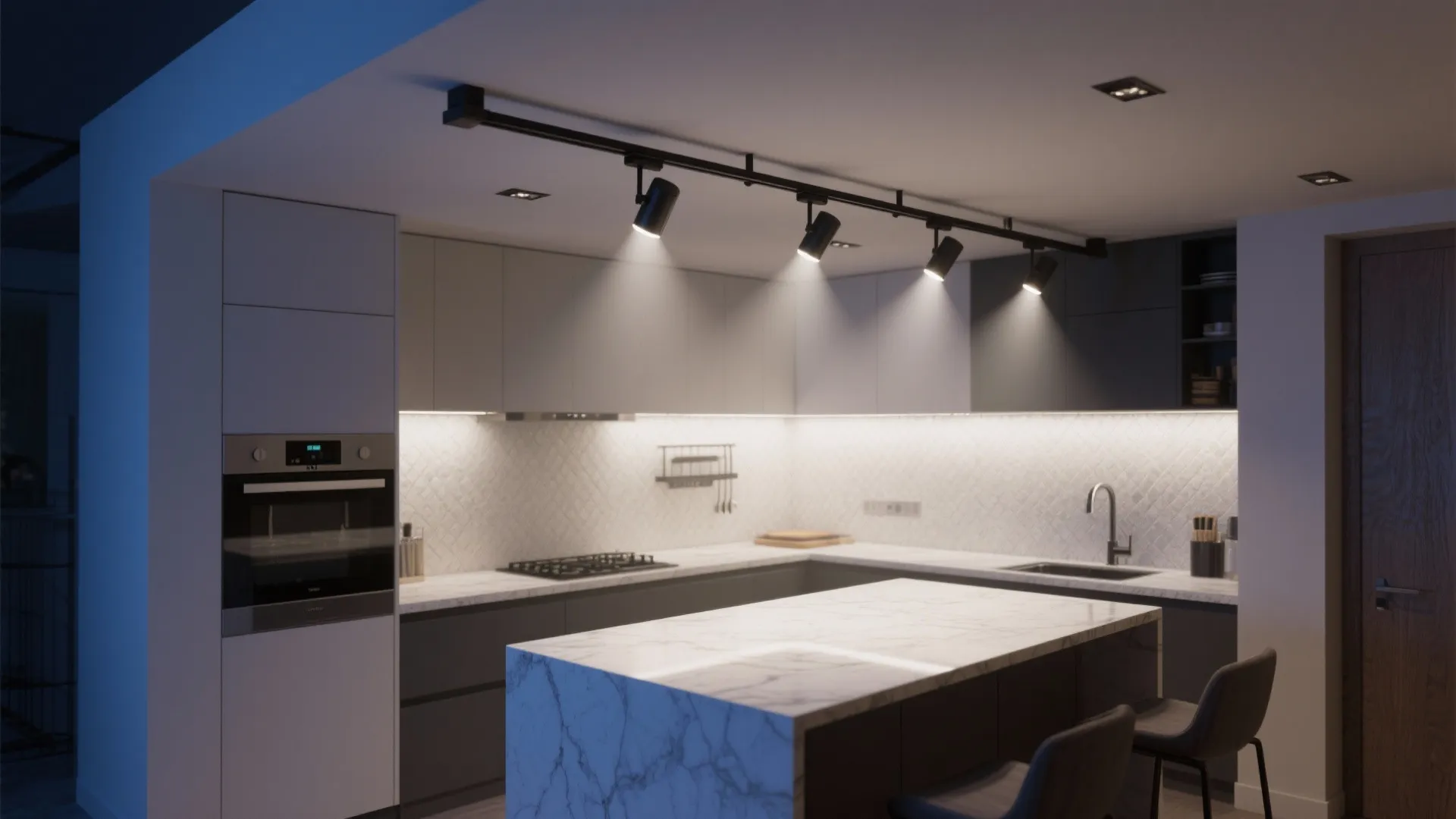 Ceiling-to-wall track with adjustable heads