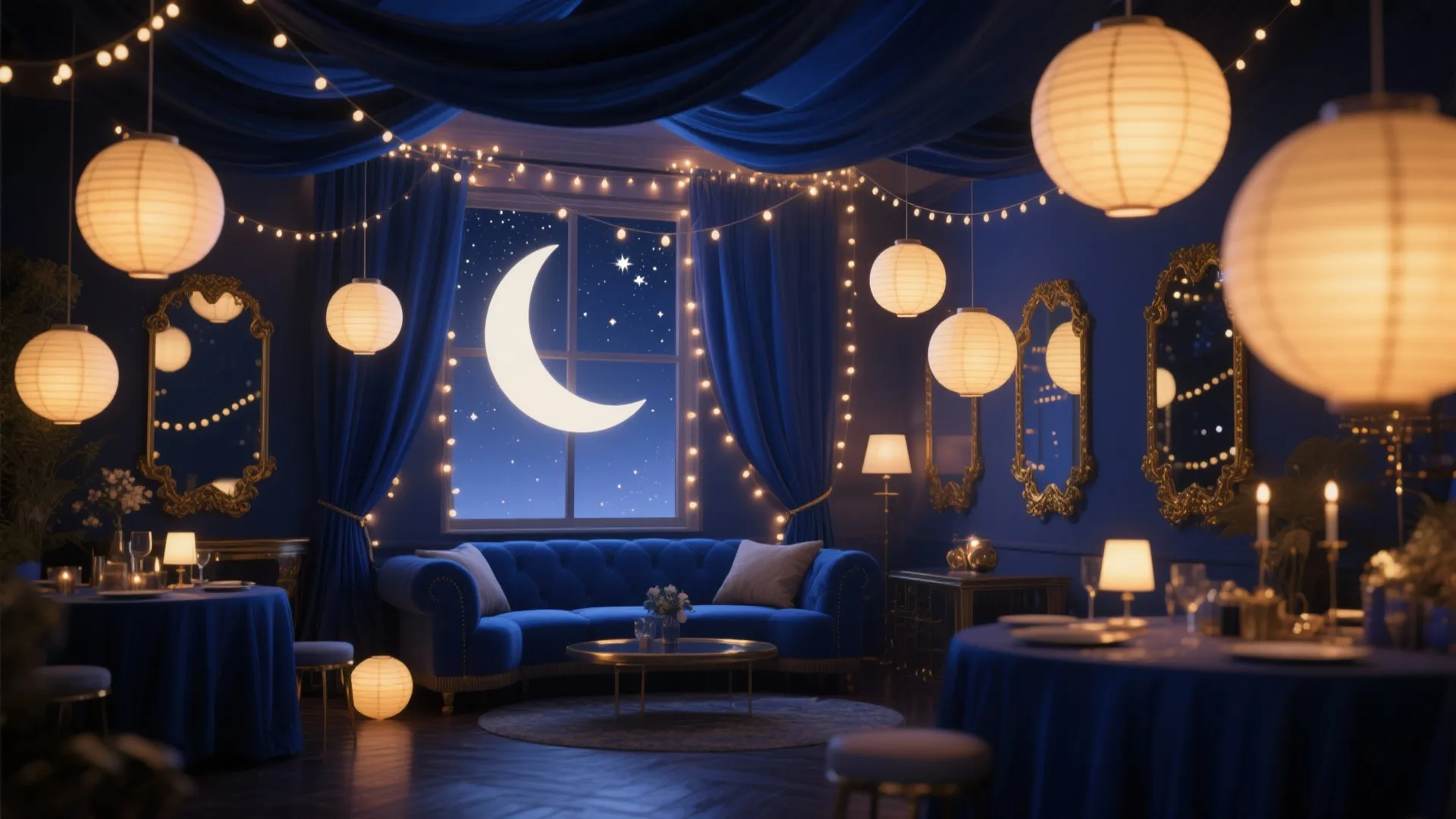 Celestial Night Sky: Stars, Moons, and Soft Sparkle