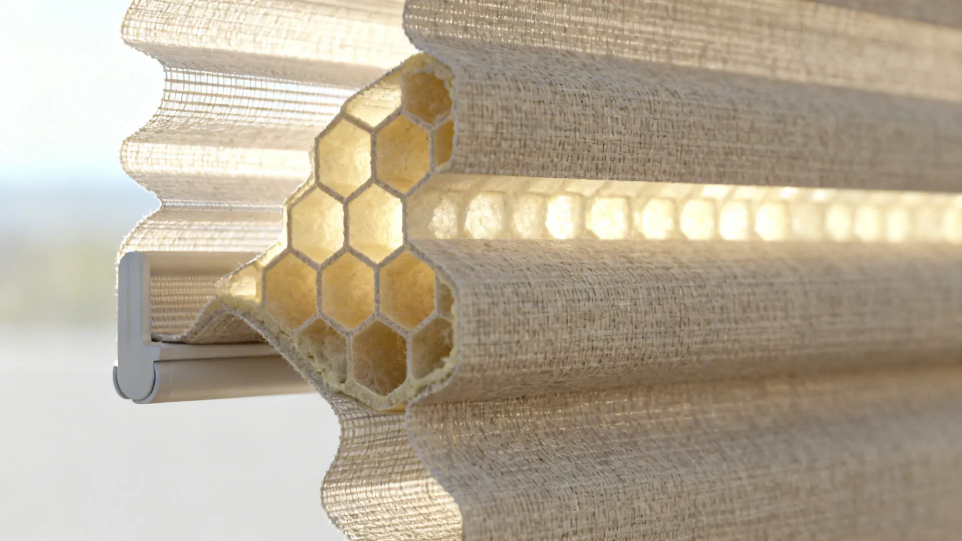 Macro view of cellular honeycomb shade fabric and insulating pockets