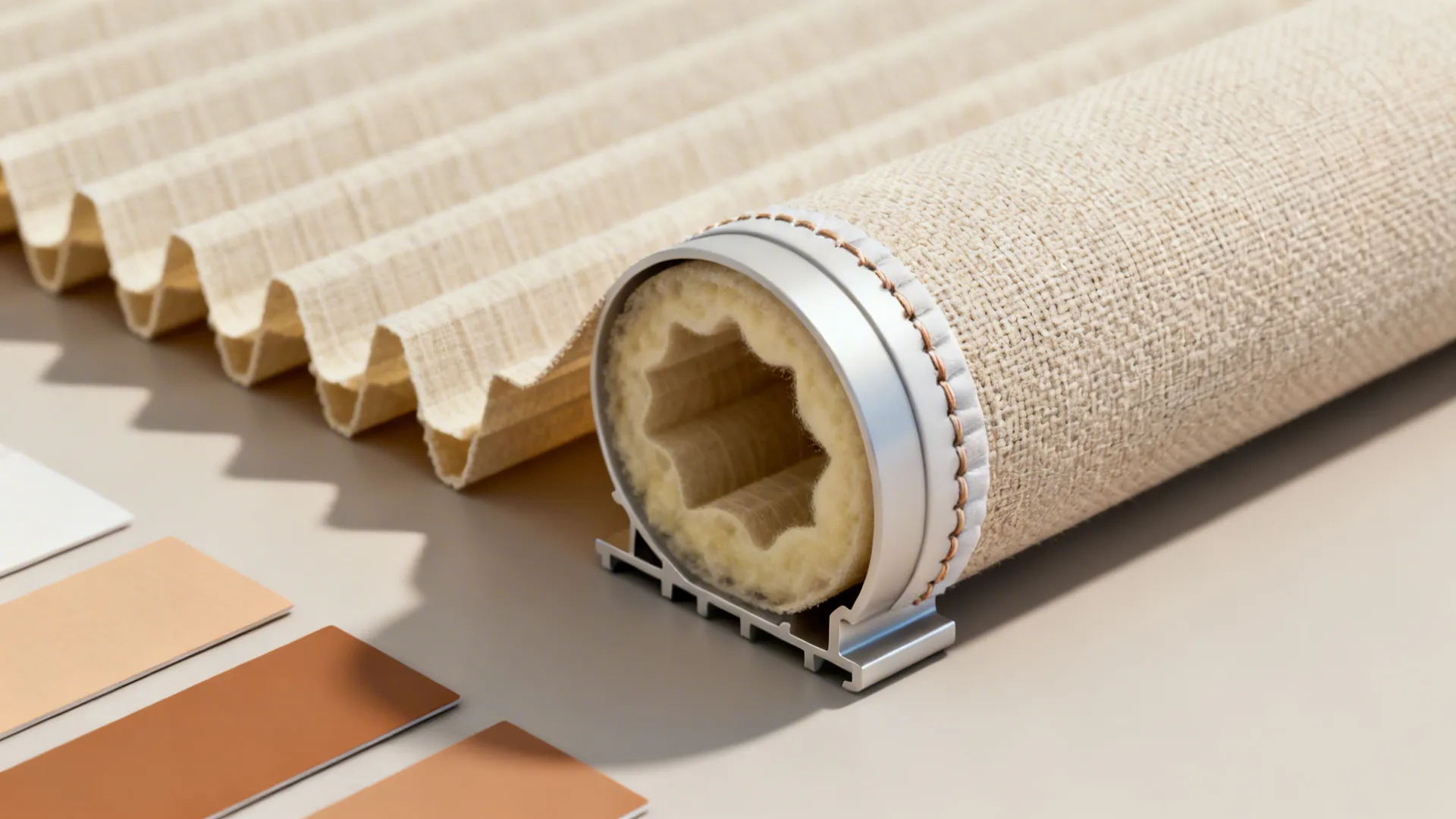 Close-up of honeycomb cellular shade fabric showing cell structure and insulation depth