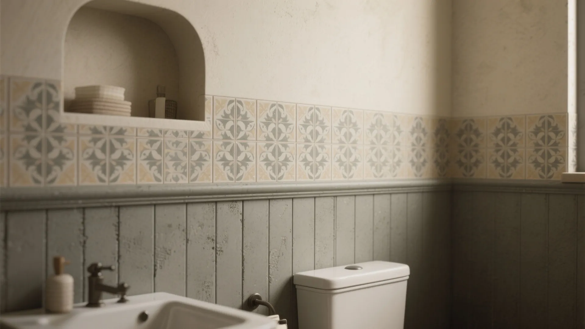 3. Patterned cement-look tiles for a vintage pop