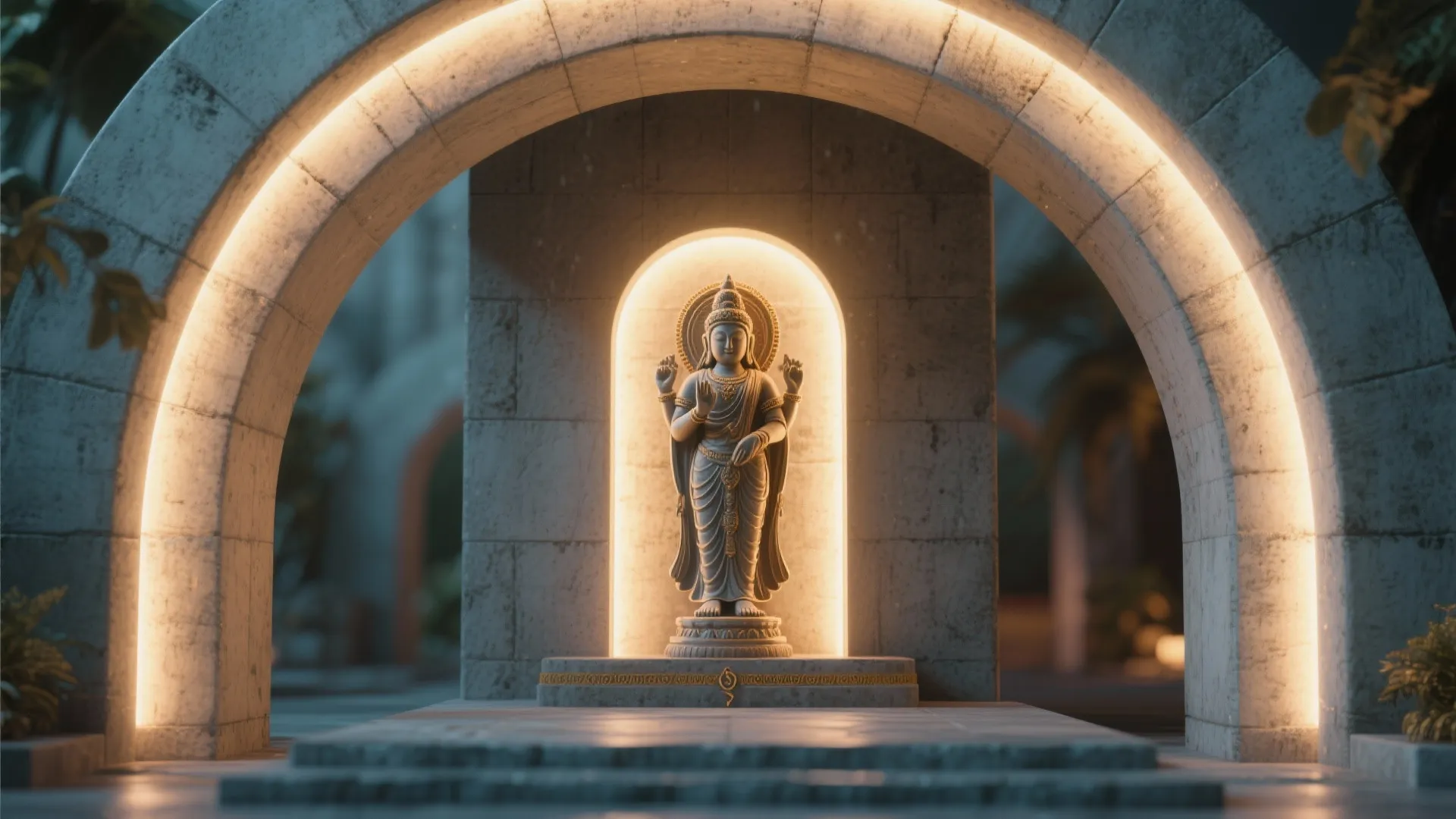 Cement arch with embedded lighting