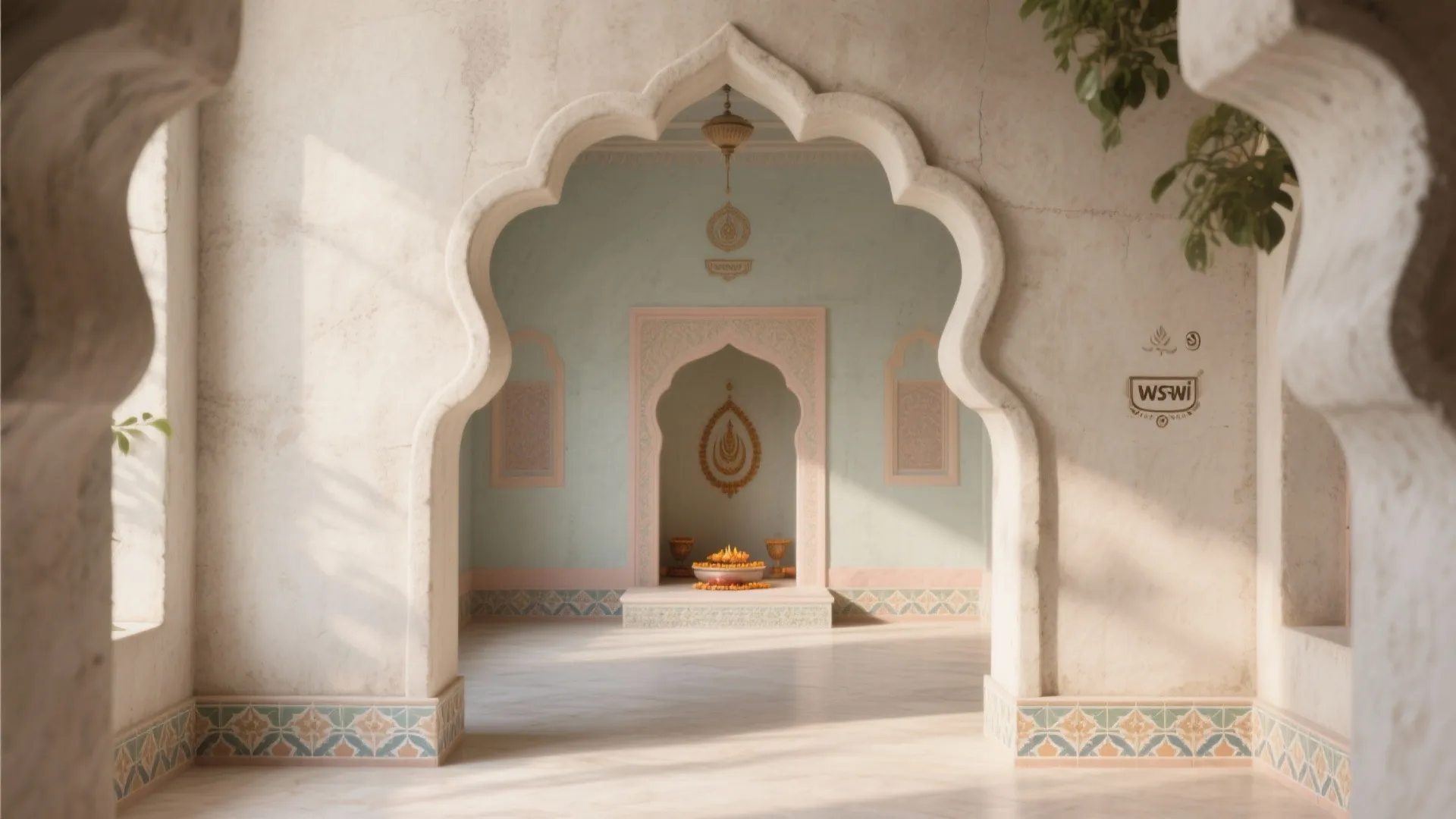 Cement Archway Framing the Pooja Space