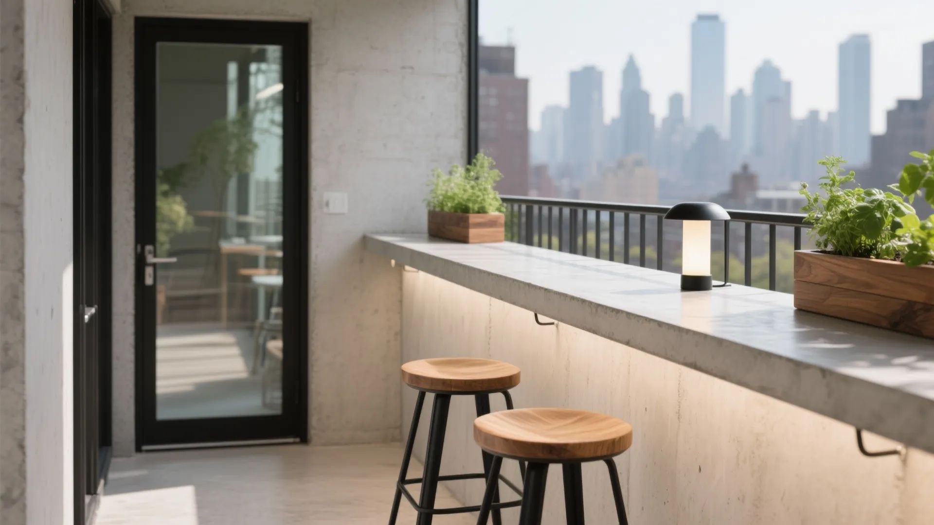 Compact cement bar counter for alfresco dining