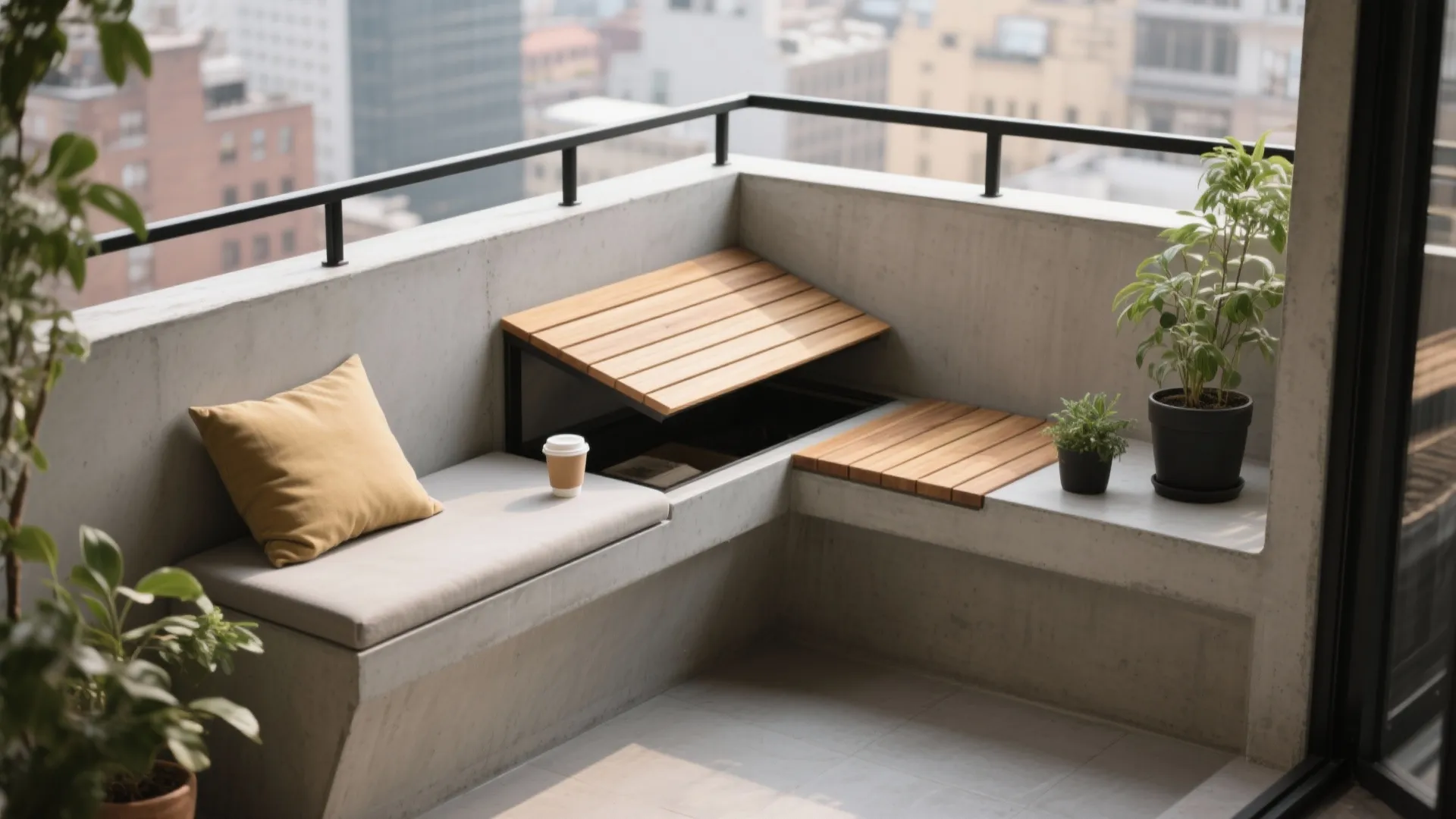 Built-in cement bench with hidden storage