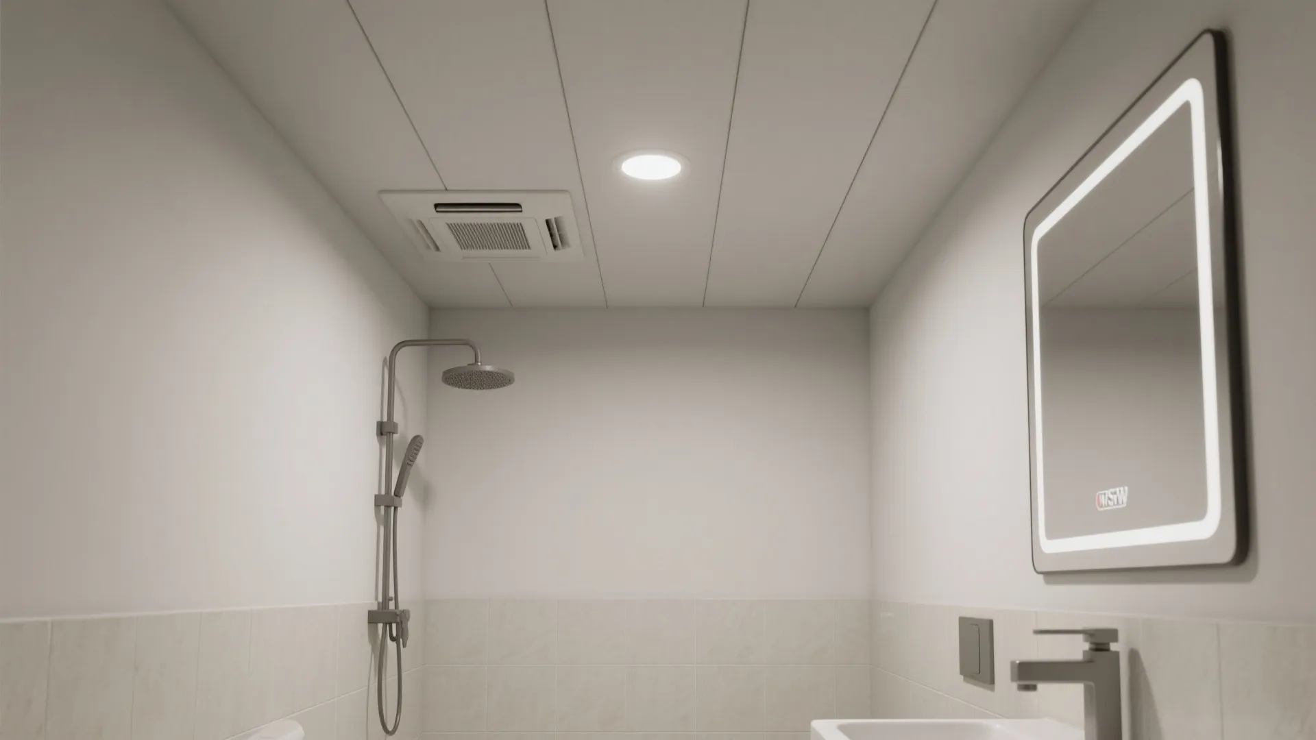 Minimal Cement Board Ceiling with Recessed Exhaust