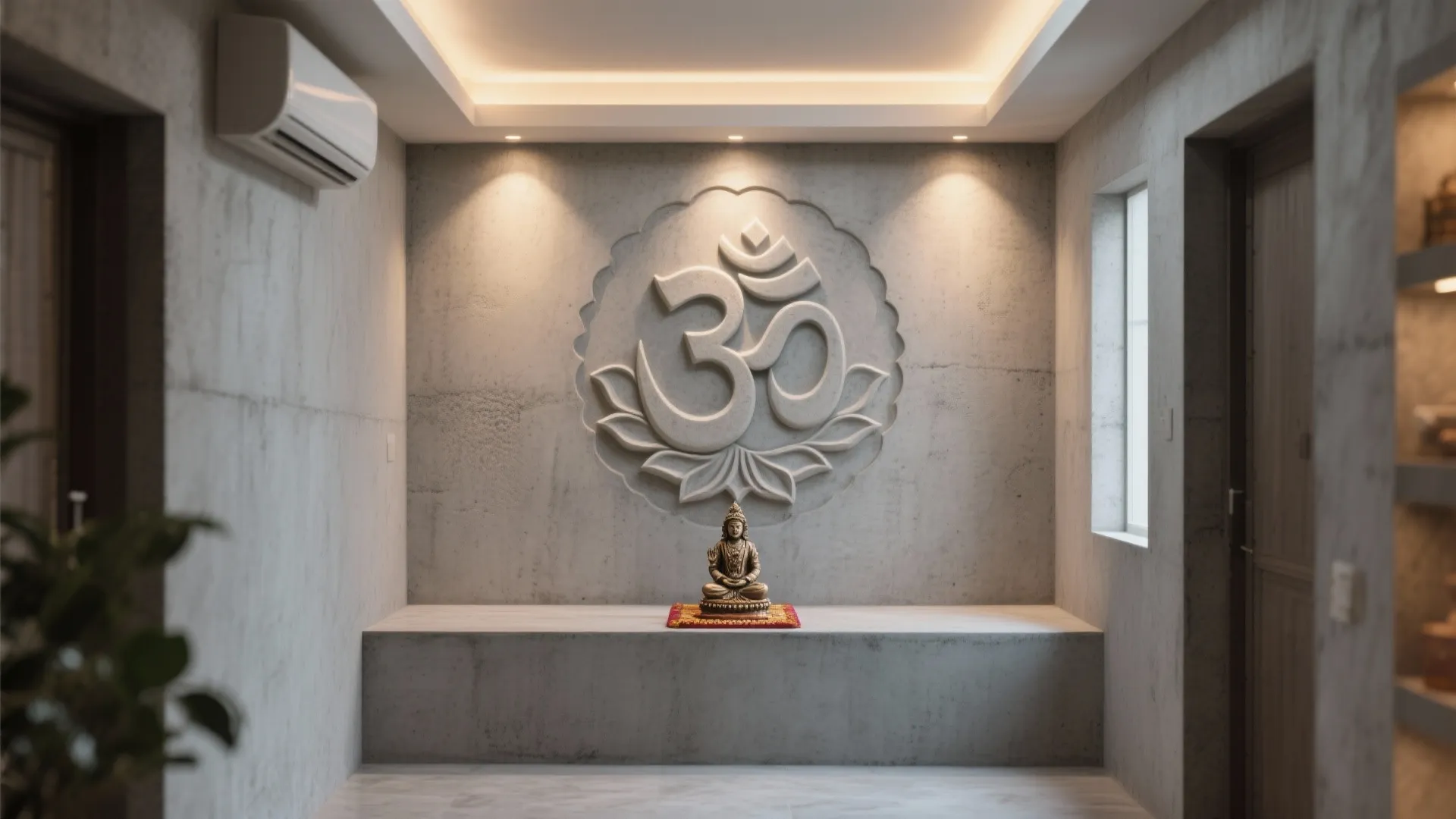 Cement Back Wall with Carved Motifs