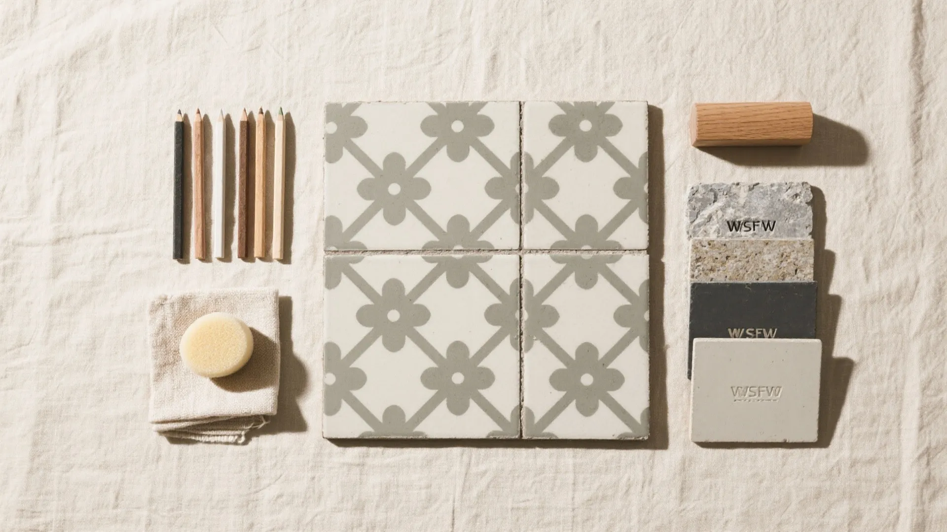 3) Patterned Cement Tile Wainscot