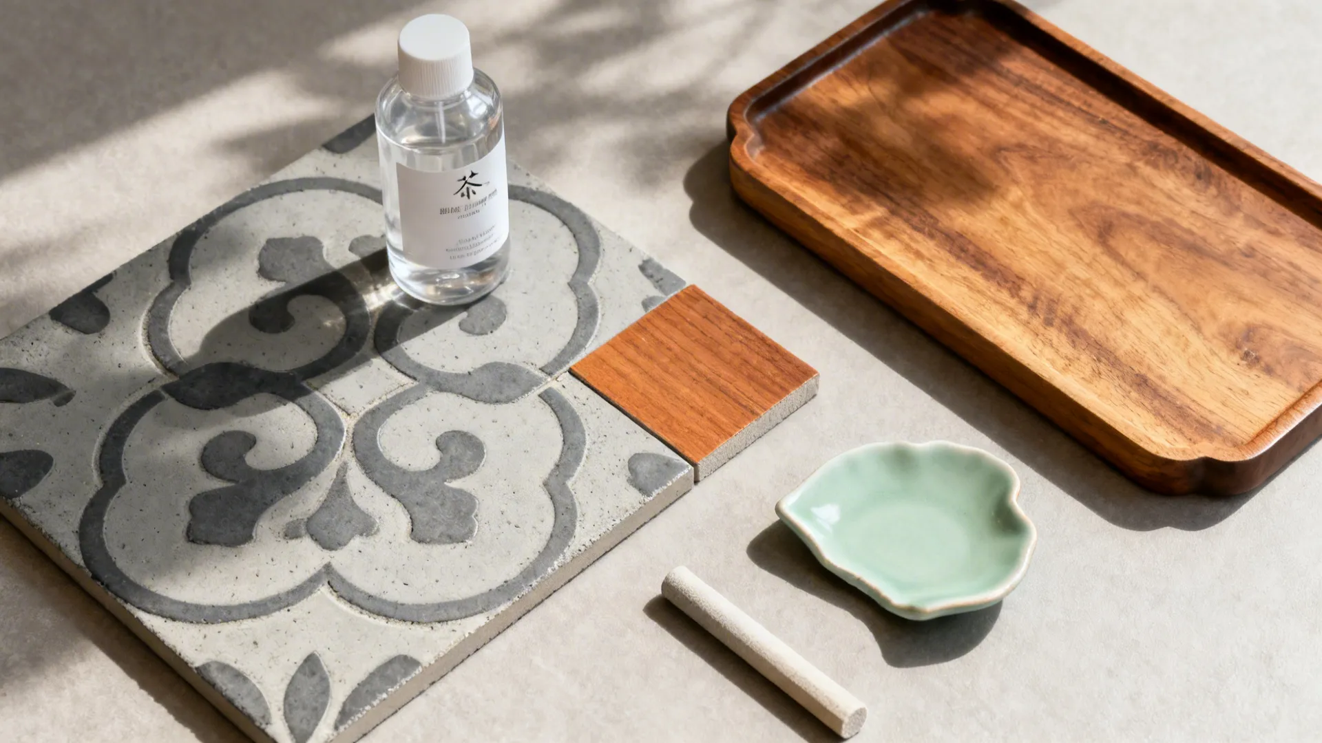 Patterned cement tiles as a tea altar