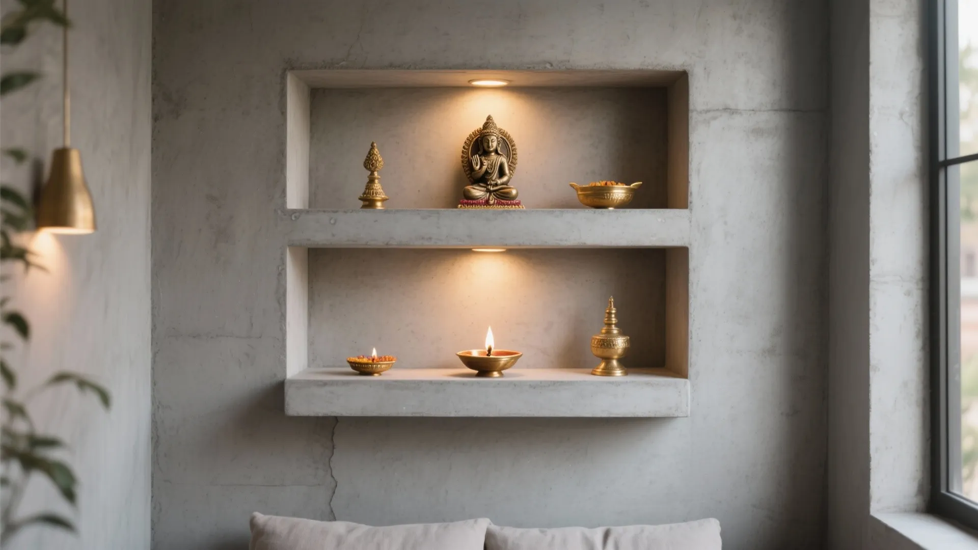 Cement Niche with Floating Shelves