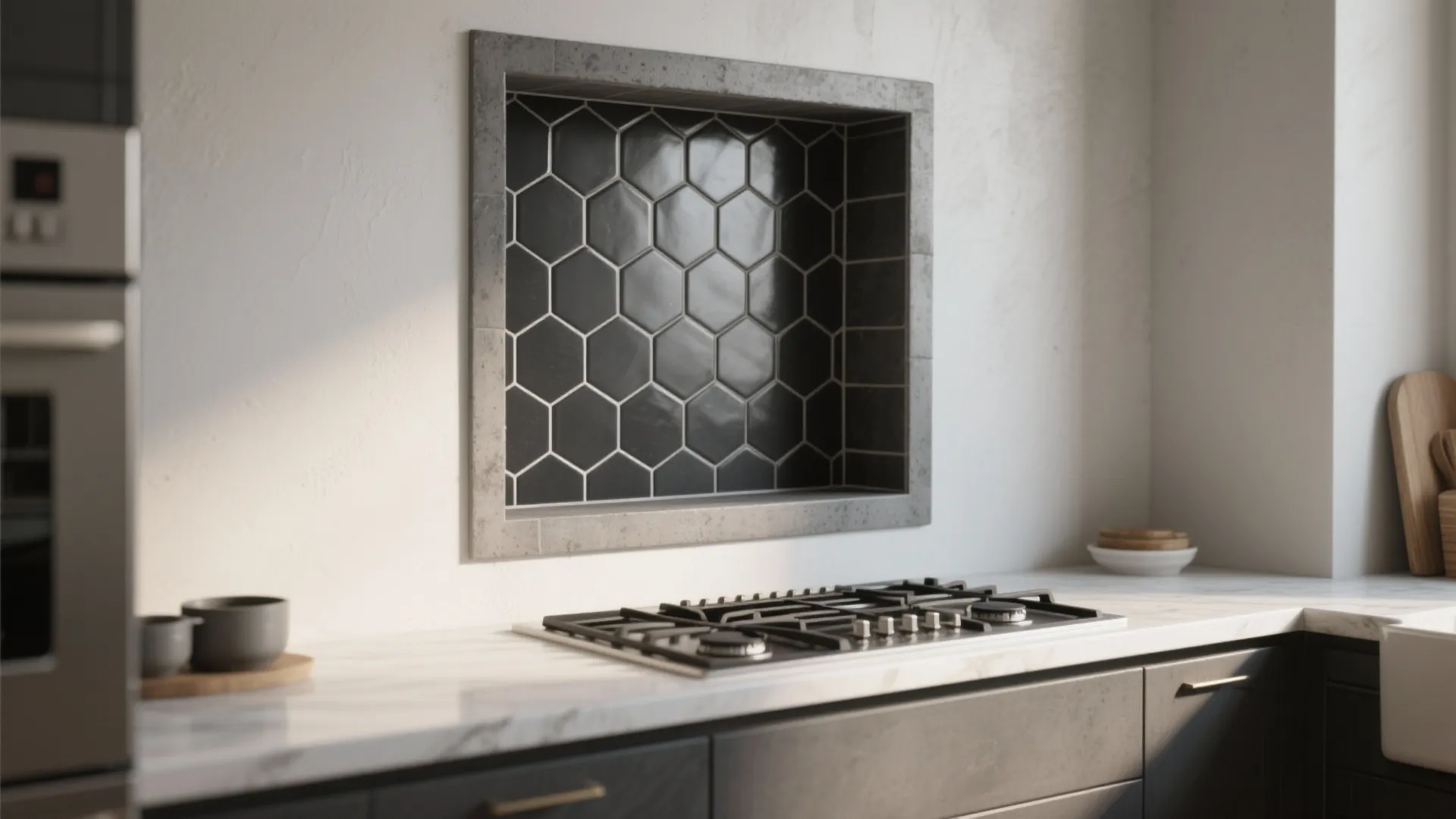 Bold Geometric Cement Tiles as a Feature Wall