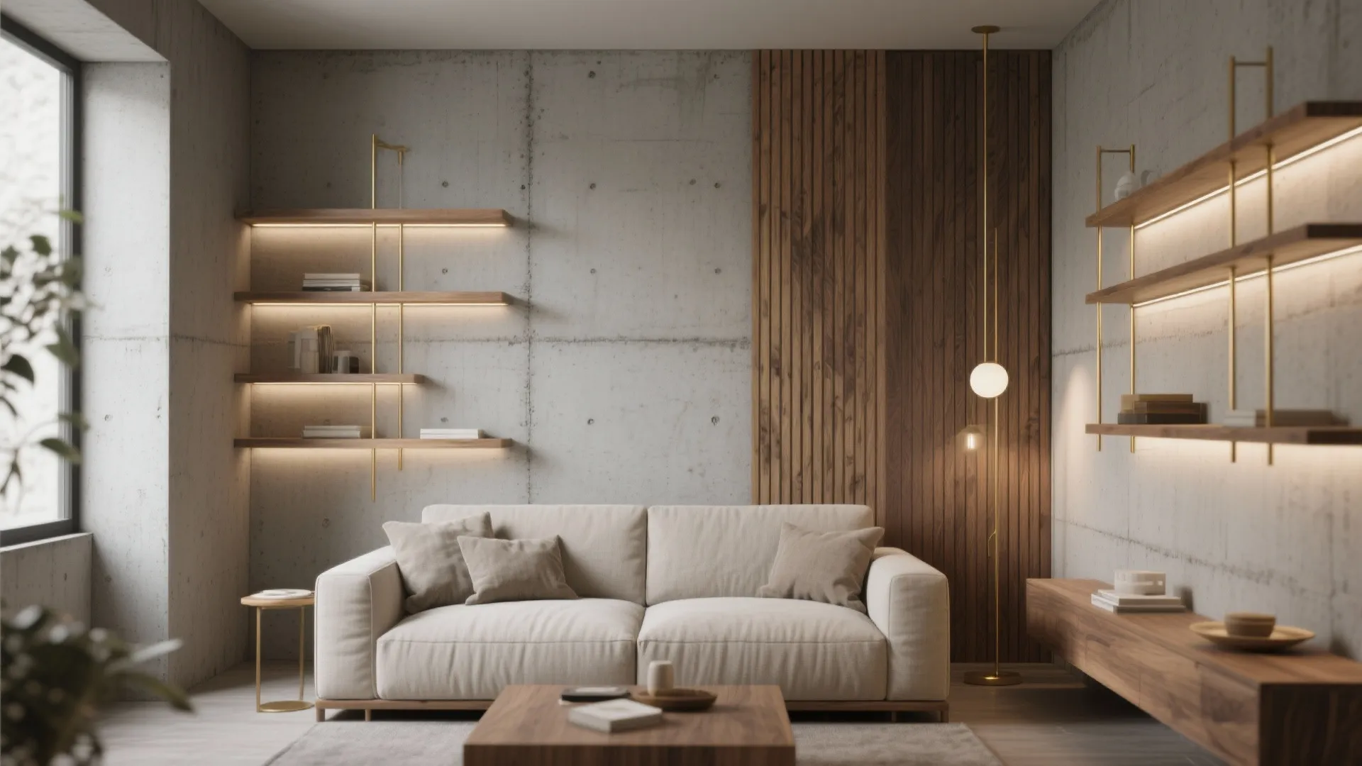 Cement Paired with Wood, Metal, and Light