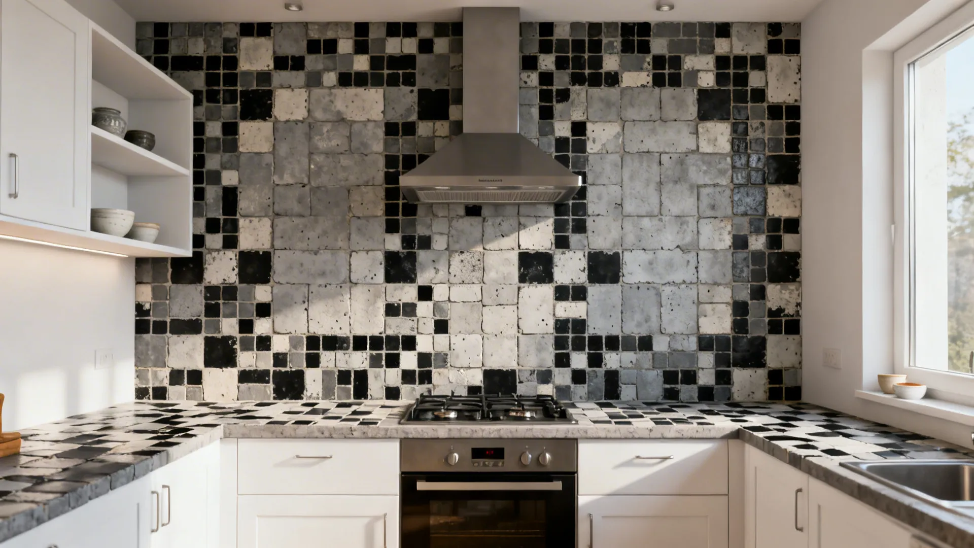 Patterned cement-look mosaics for a statement wall