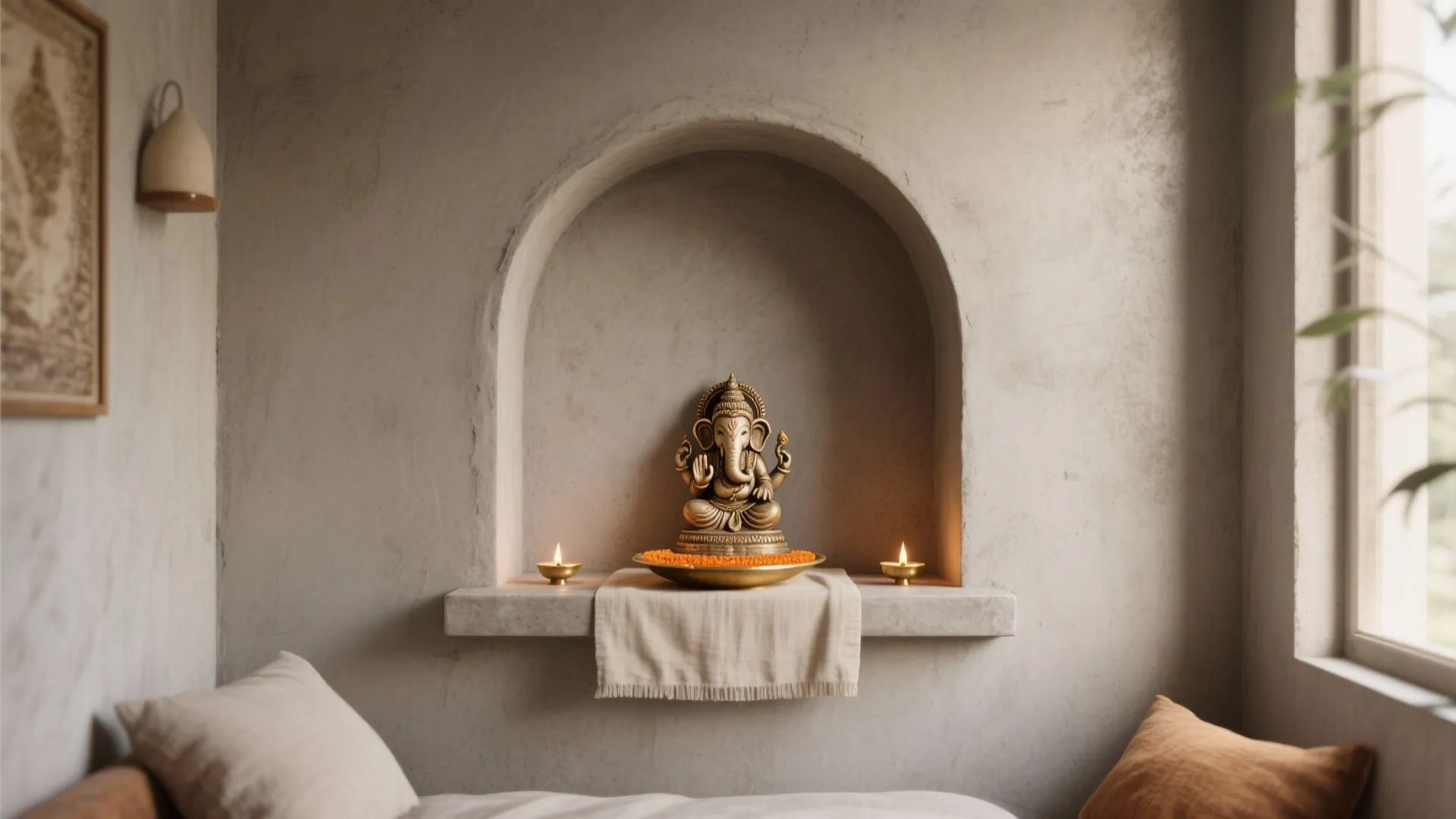 Minimal Cement Niches for a Serene Altar