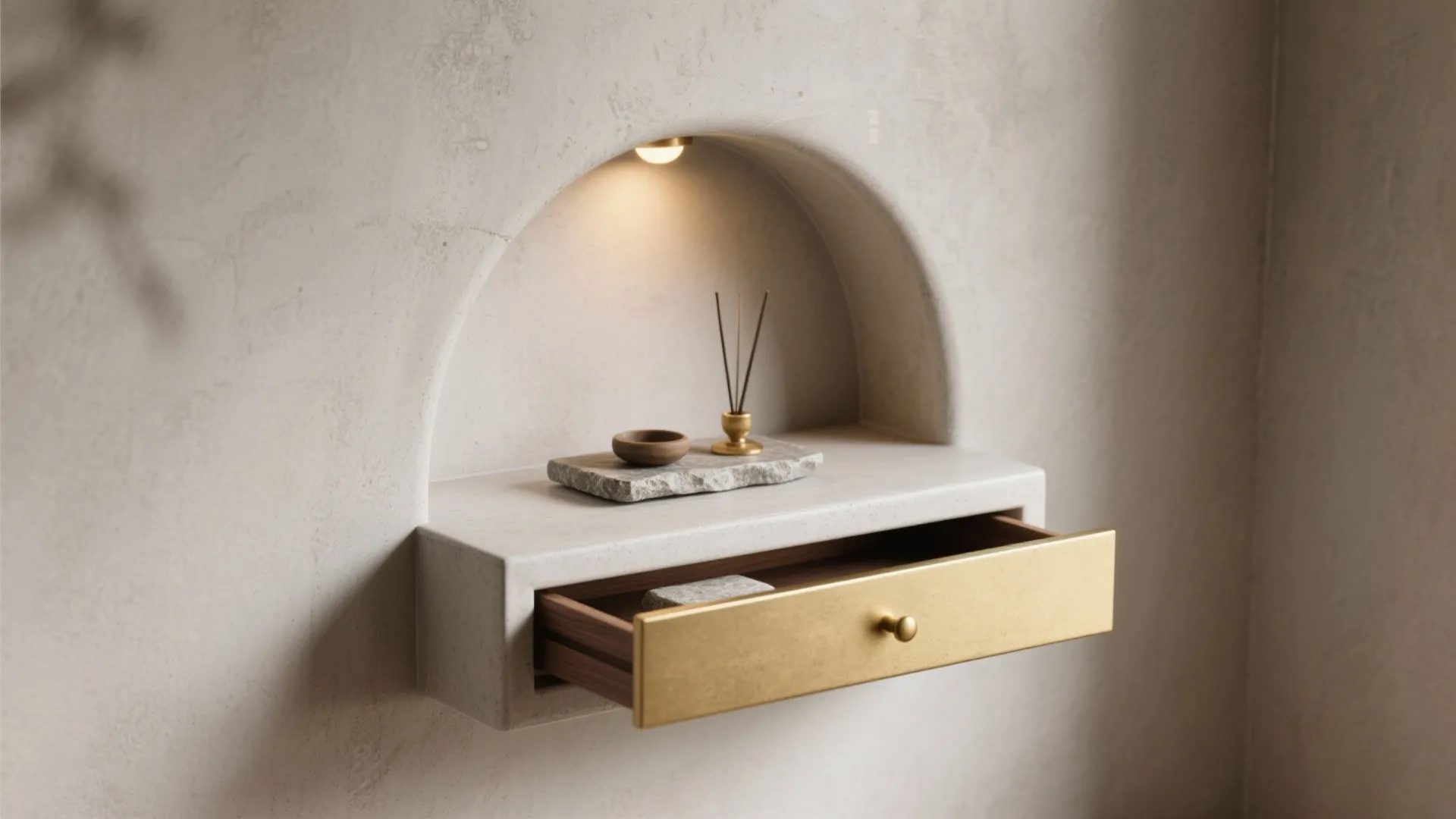 Wall-Mounted Cement Niche for Tiny Homes