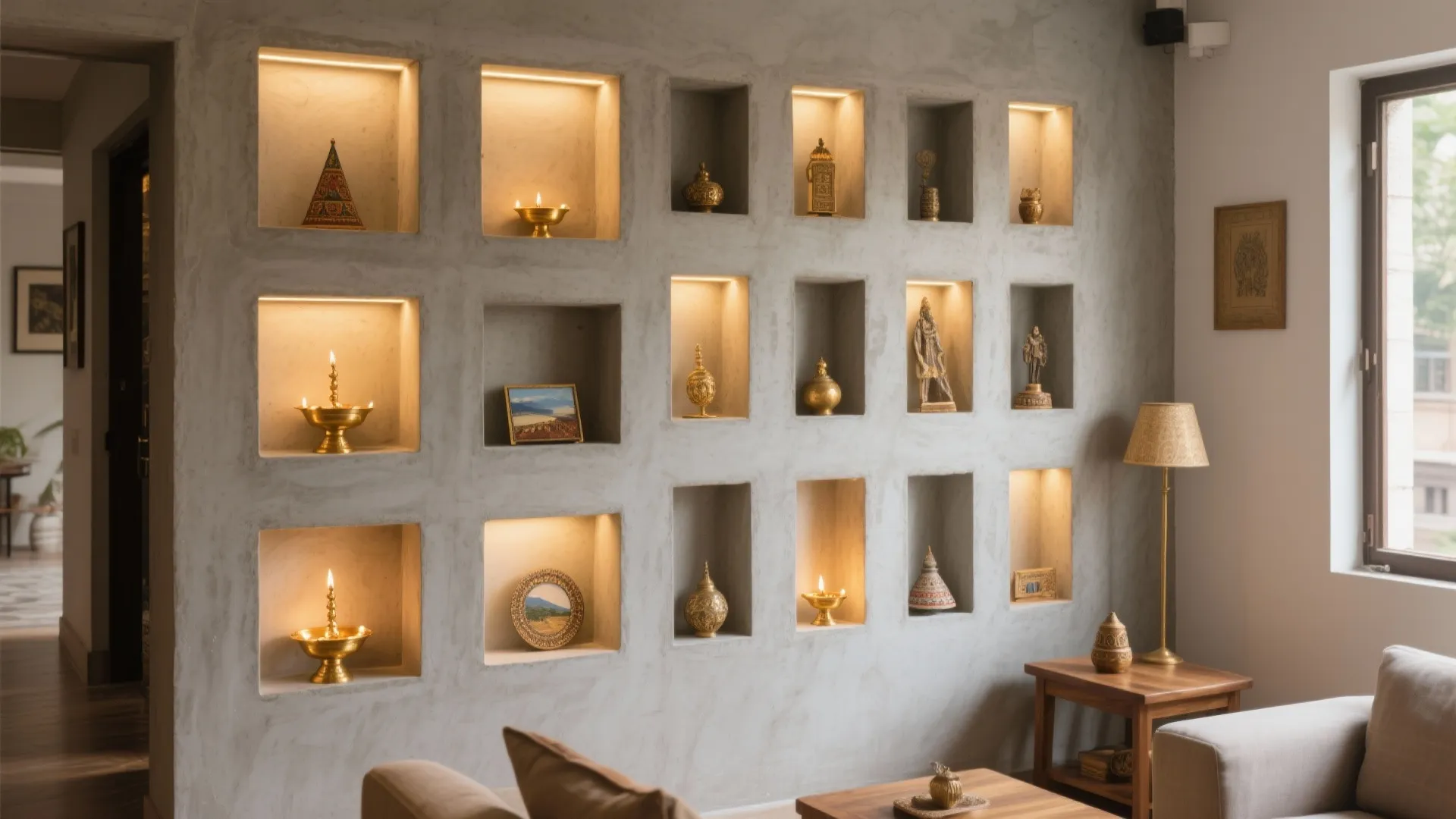 Cement Niches with Subtle LED Accents