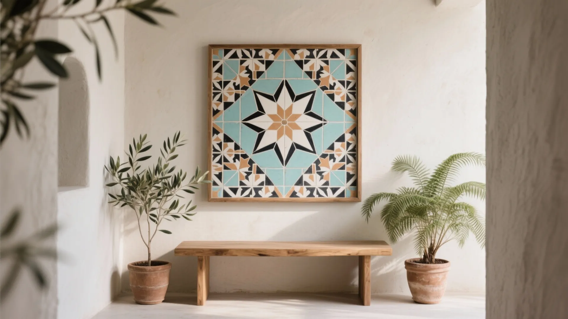 Patterned cement tile feature wall
